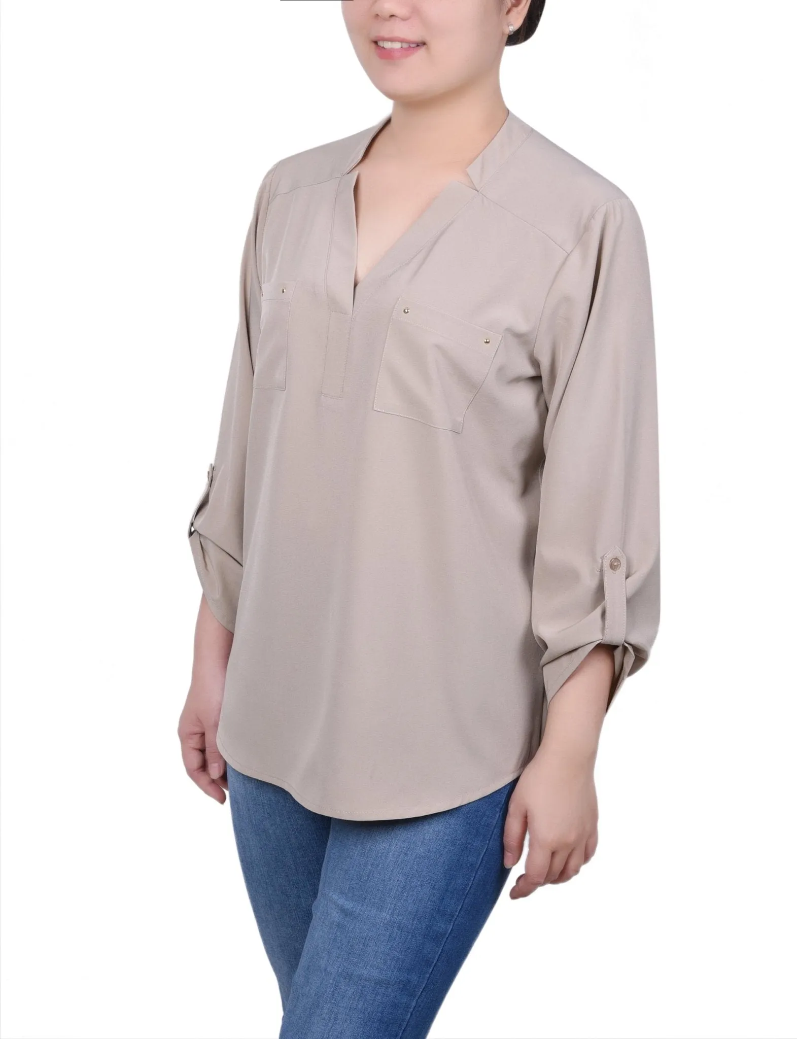 Roll Tab Sleeve Blouse with Pockets - Petite sold by Dress Barn product image thumbnail 2