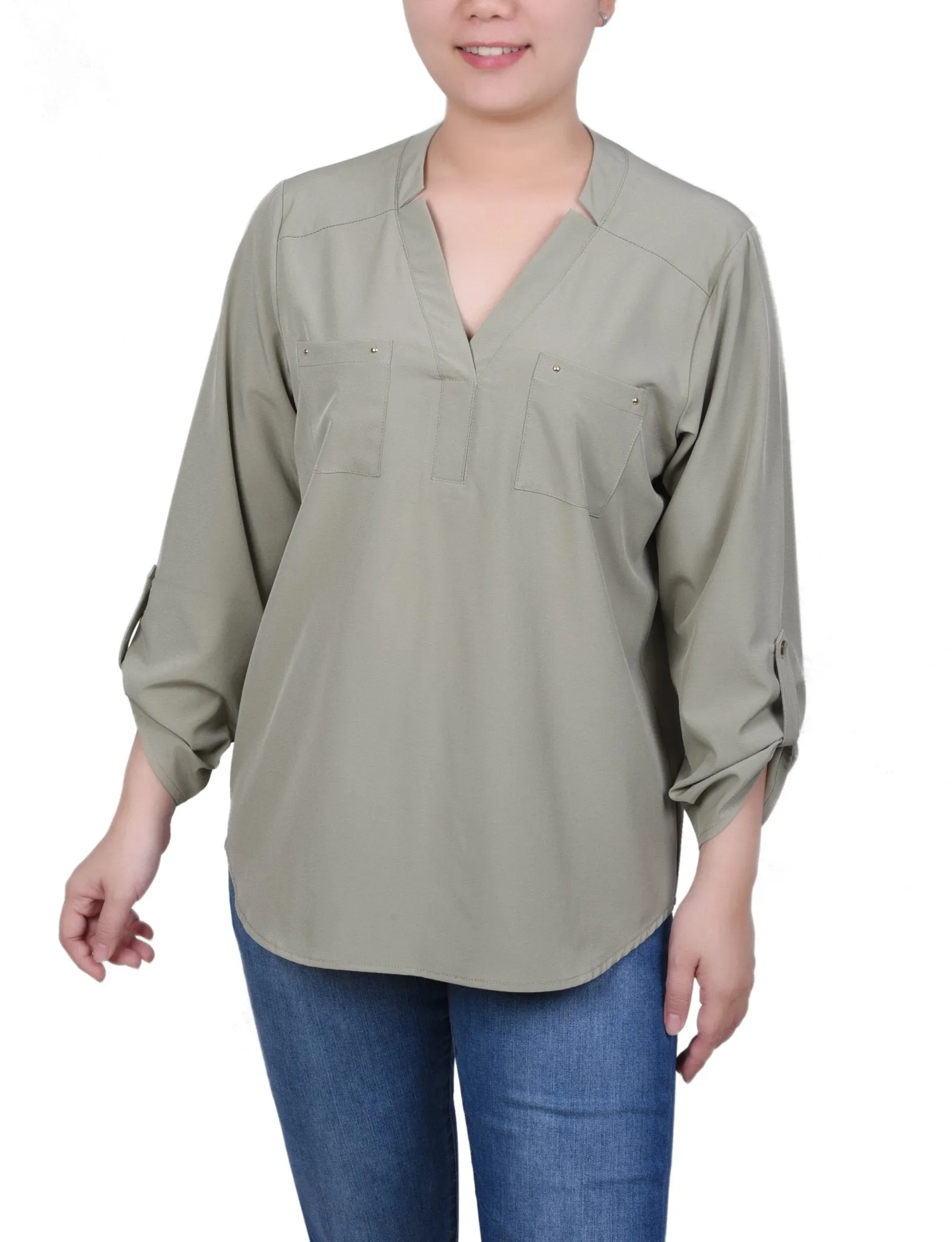 Roll Tab Sleeve Blouse with Pockets - Petite sold by Dress Barn product image thumbnail 5