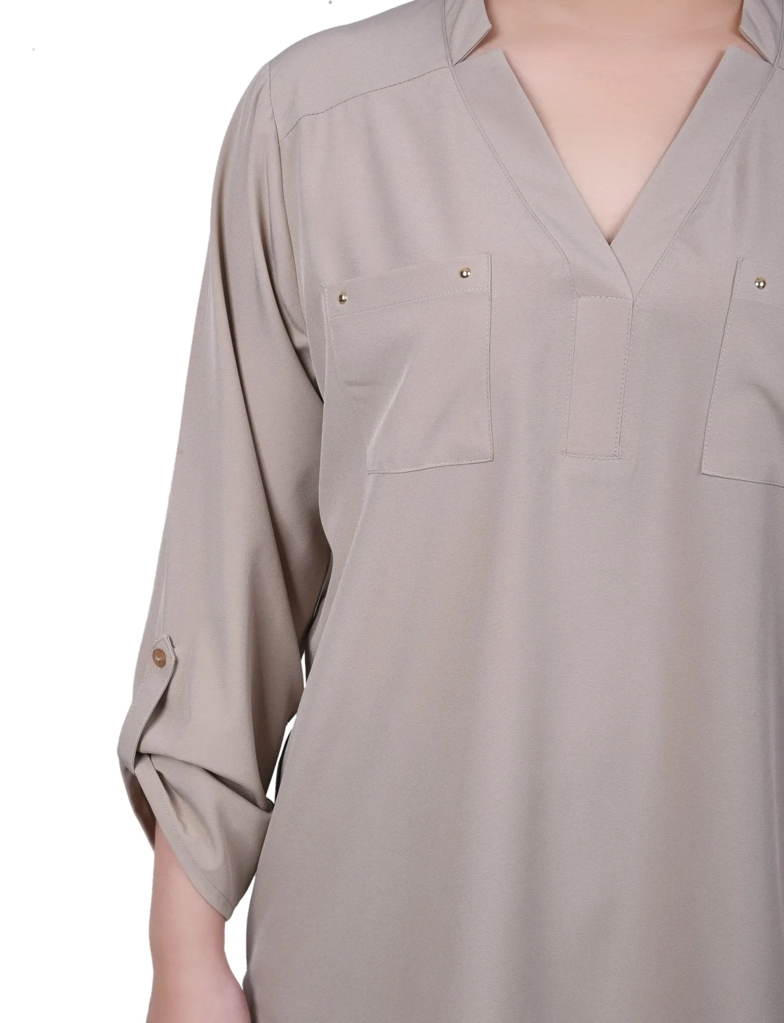 Roll Tab Sleeve Blouse with Pockets - Petite sold by Dress Barn product image thumbnail 3