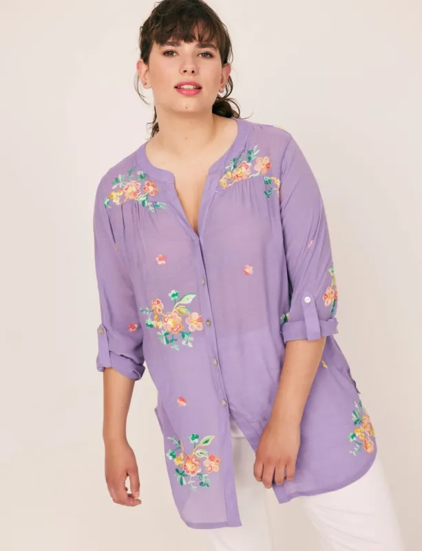 Figueroa & Flower Roll Tab Sl Multicolored Blouse - Plus sold by Dress Barn