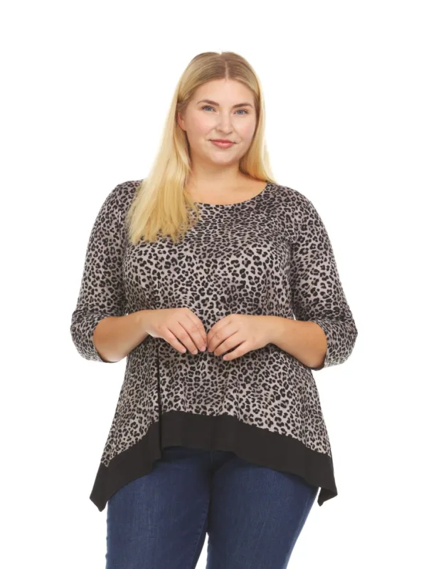 Leopard Print Tunic Top With Solid Color Handkerchief Bottom - Plus made by Dress Barn