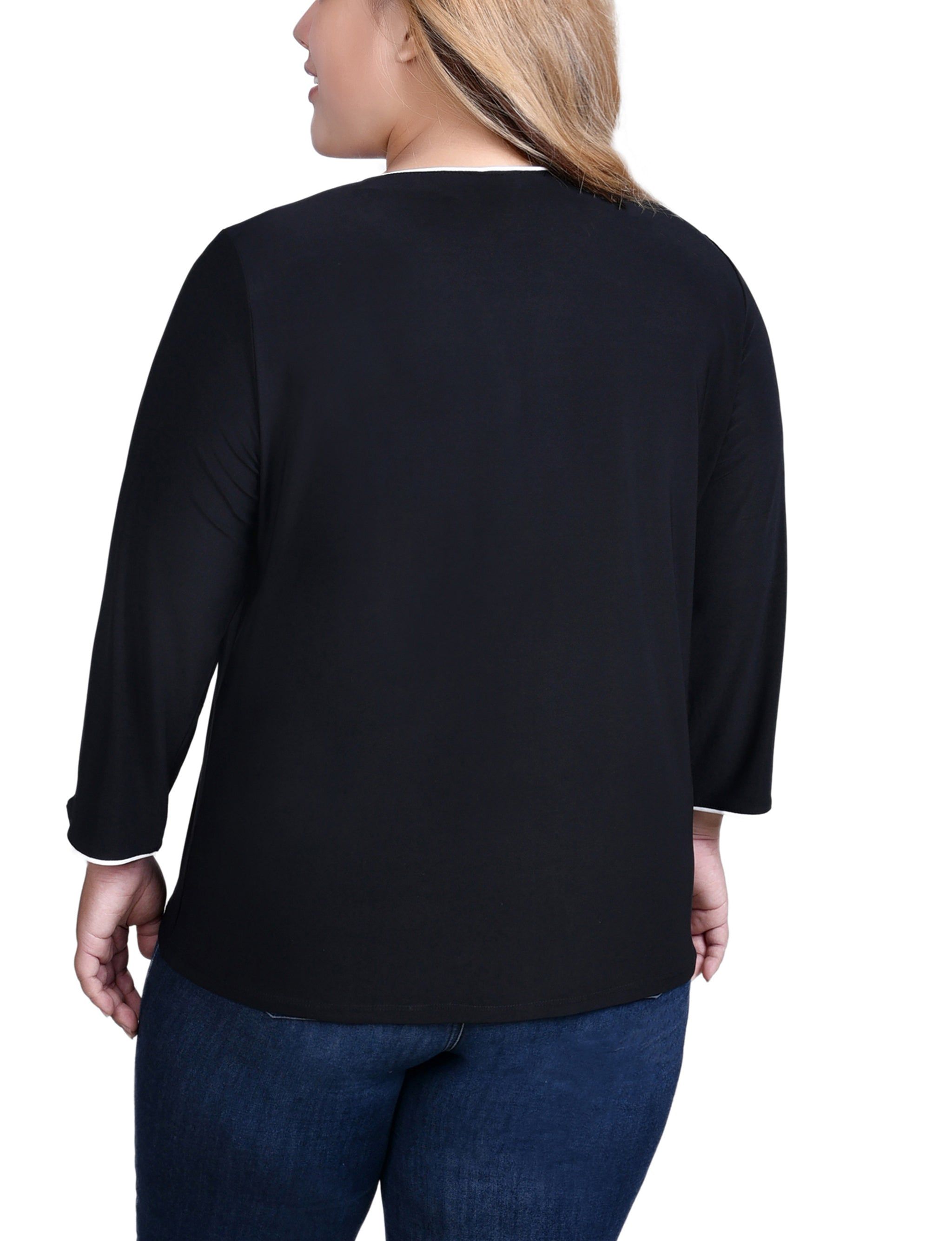 NY Collection 3/4 Sleeve Piped Top - Plus sold by Dress Barn product image thumbnail 4
