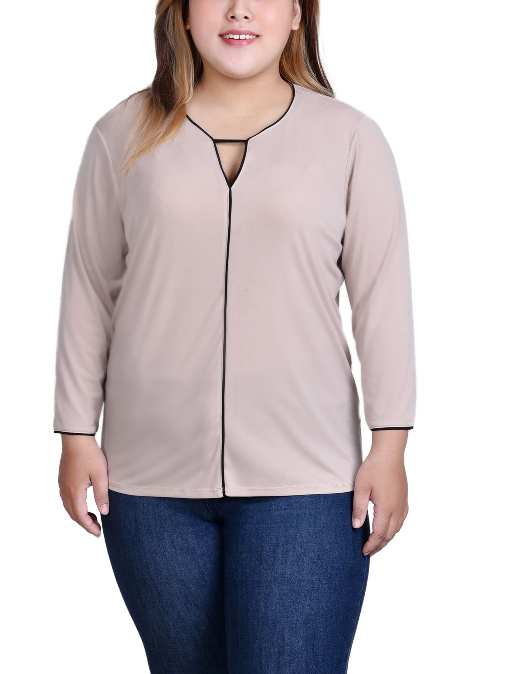 NY Collection 3/4 Sleeve Piped Top - Plus sold by Dress Barn product image thumbnail 5