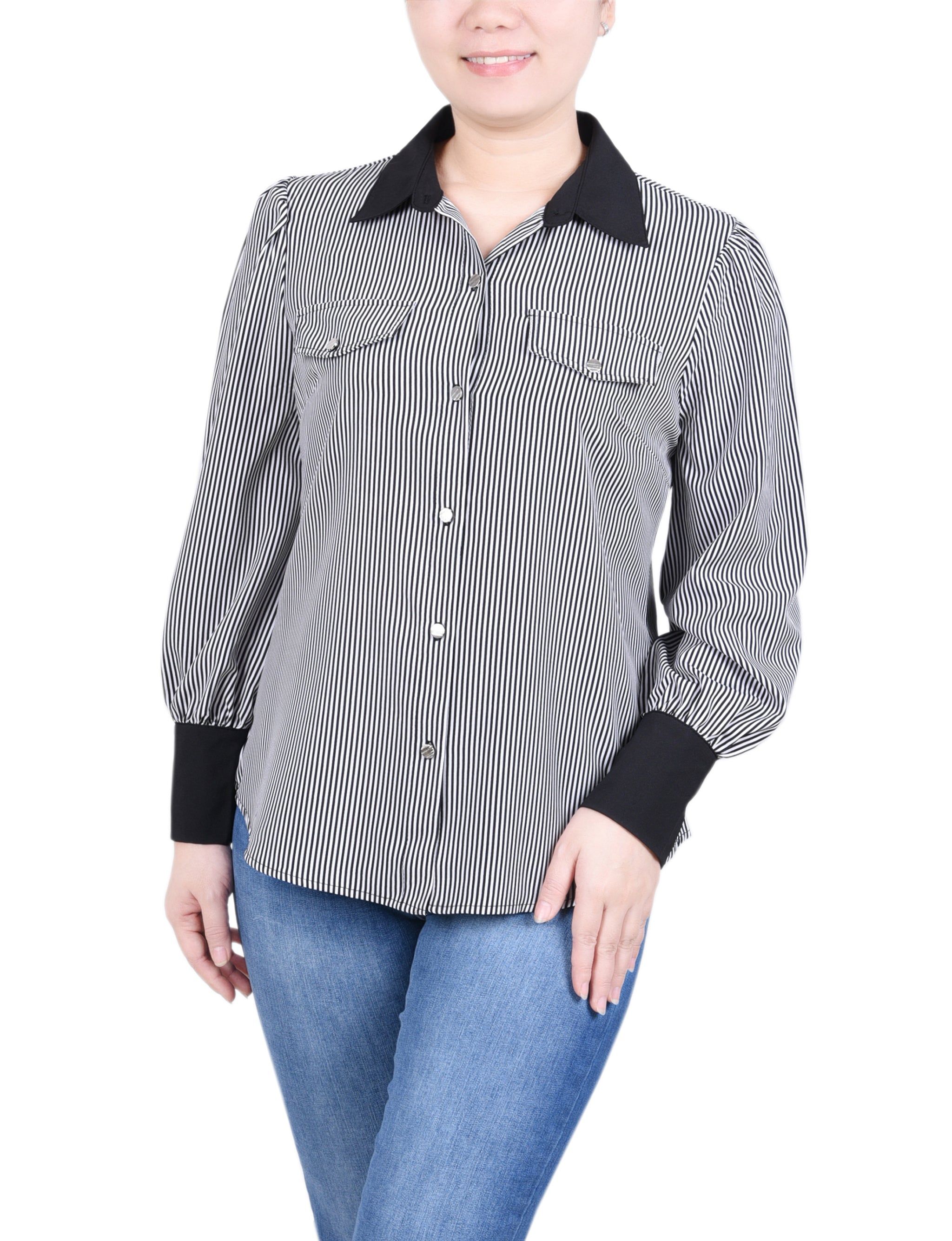 NY Collection Long Sleeve Colorblocked Blouse sold by Dress Barn