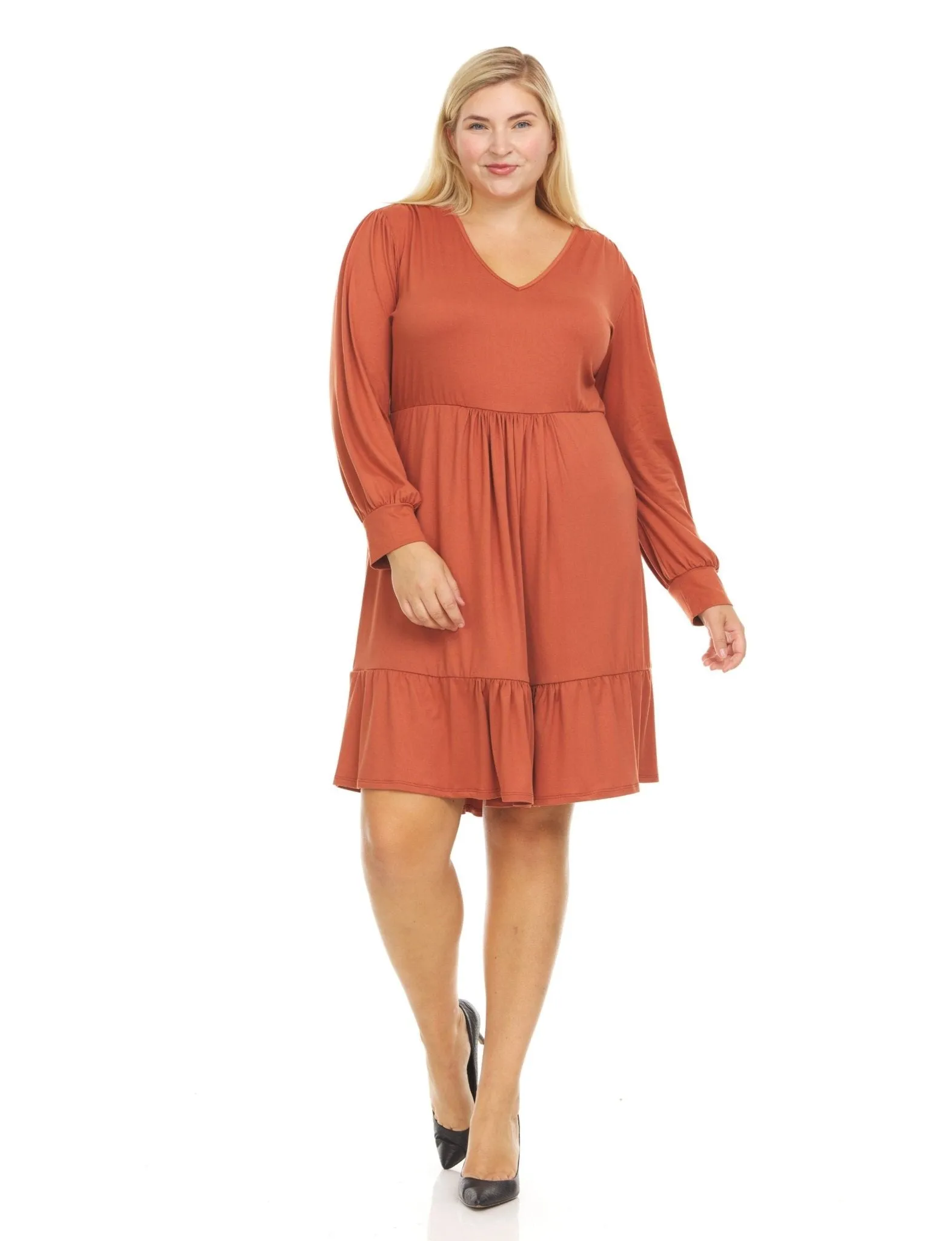 Long Sleeve Tiered Dress - Plus sold by Dress Barn