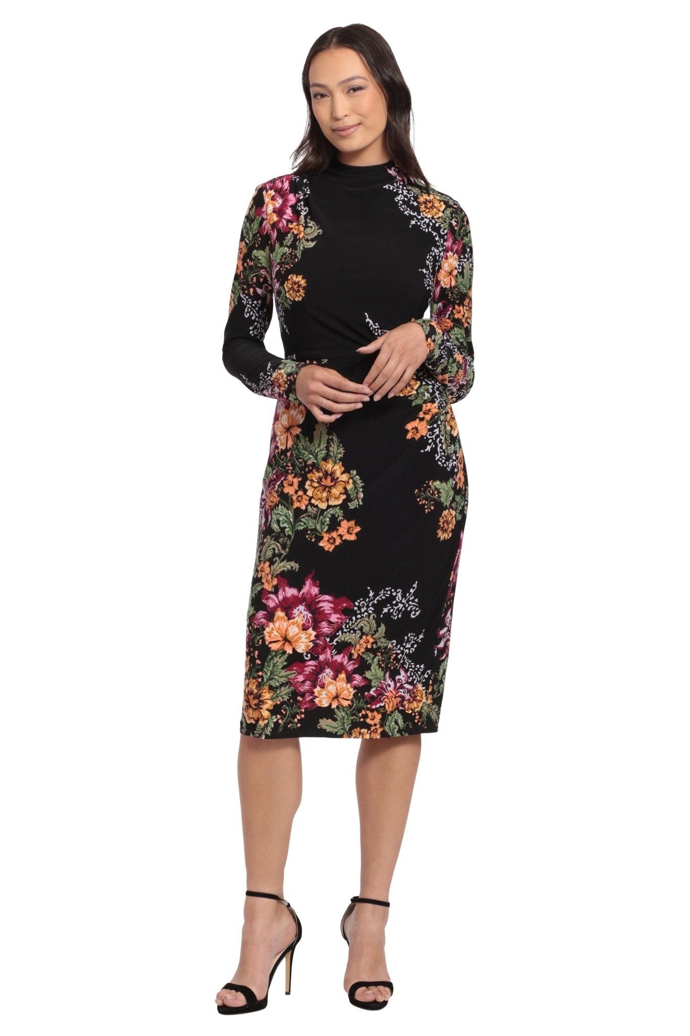 Draped Mock Neck Side Ruched Midi Dress sold by Dress Barn product image thumbnail 3