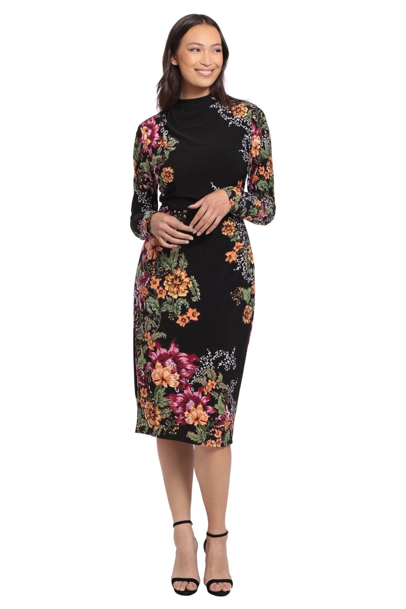 Draped Mock Neck Side Ruched Midi Dress sold by Dress Barn product image thumbnail 2