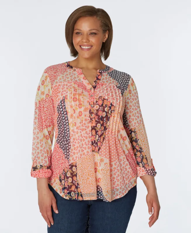 Roz & Ali Coral Mesh Patchwork Popover - Plus sold by Dress Barn