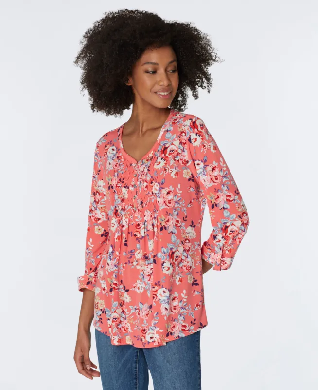 Roz & Ali V-Neck Floral Diamond Stitch Popover sold by Dress Barn