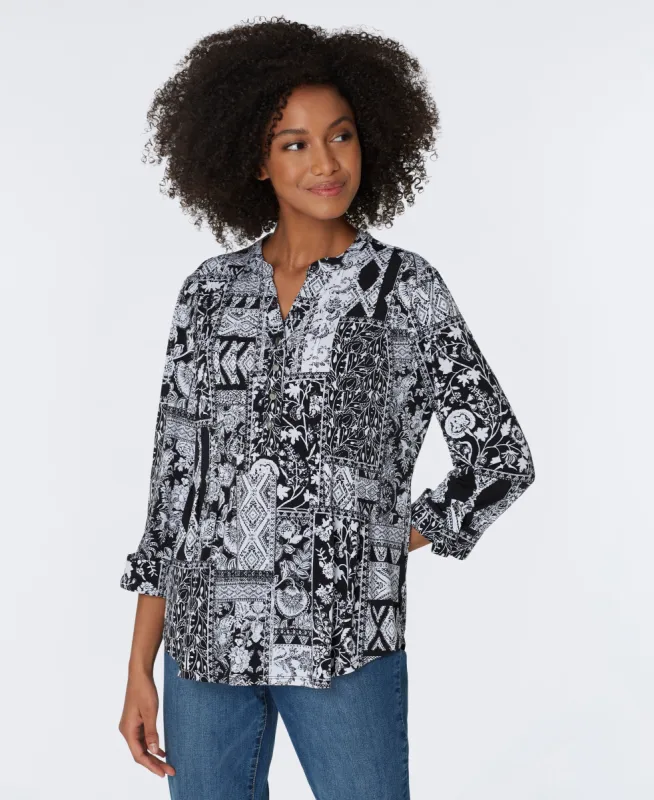 Roz & Ali Black & White Patchwork Popover sold by Dress Barn