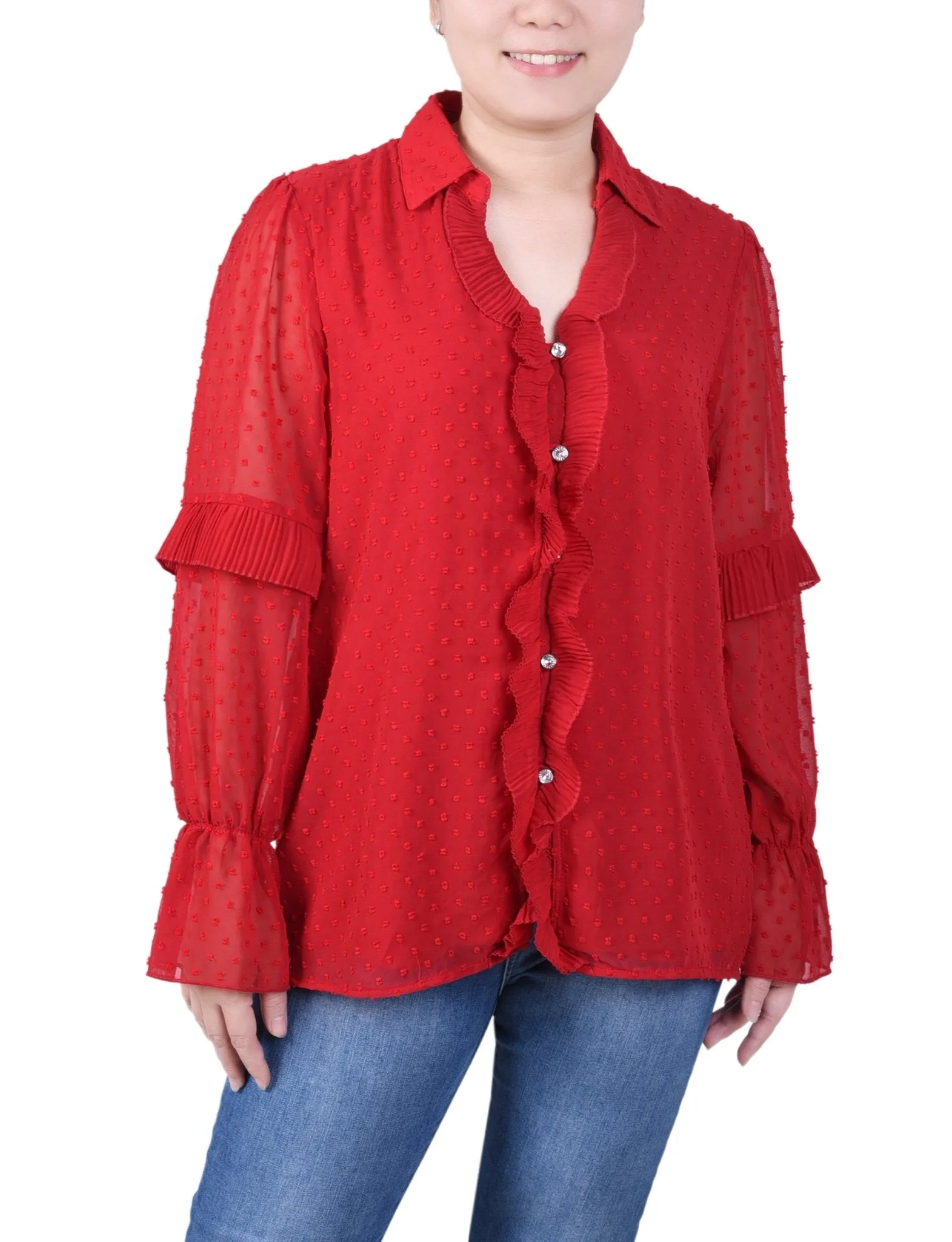 Long Sleeve Dotted Chiffon Blouse - Petite sold by Dress Barn product image thumbnail 5
