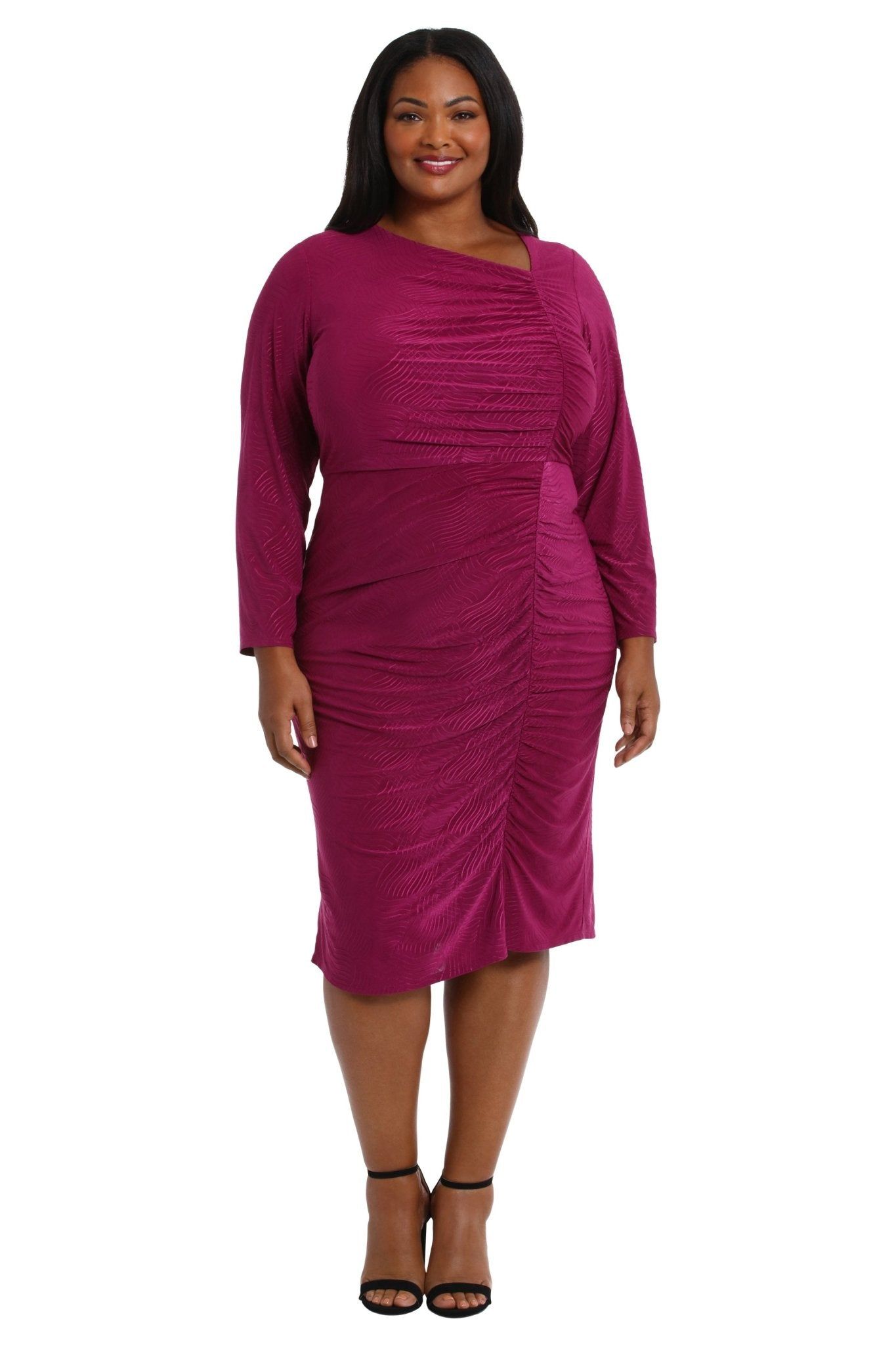 Asymmetrical Neckline Ruched Midi Dress - Plus sold by Dress Barn