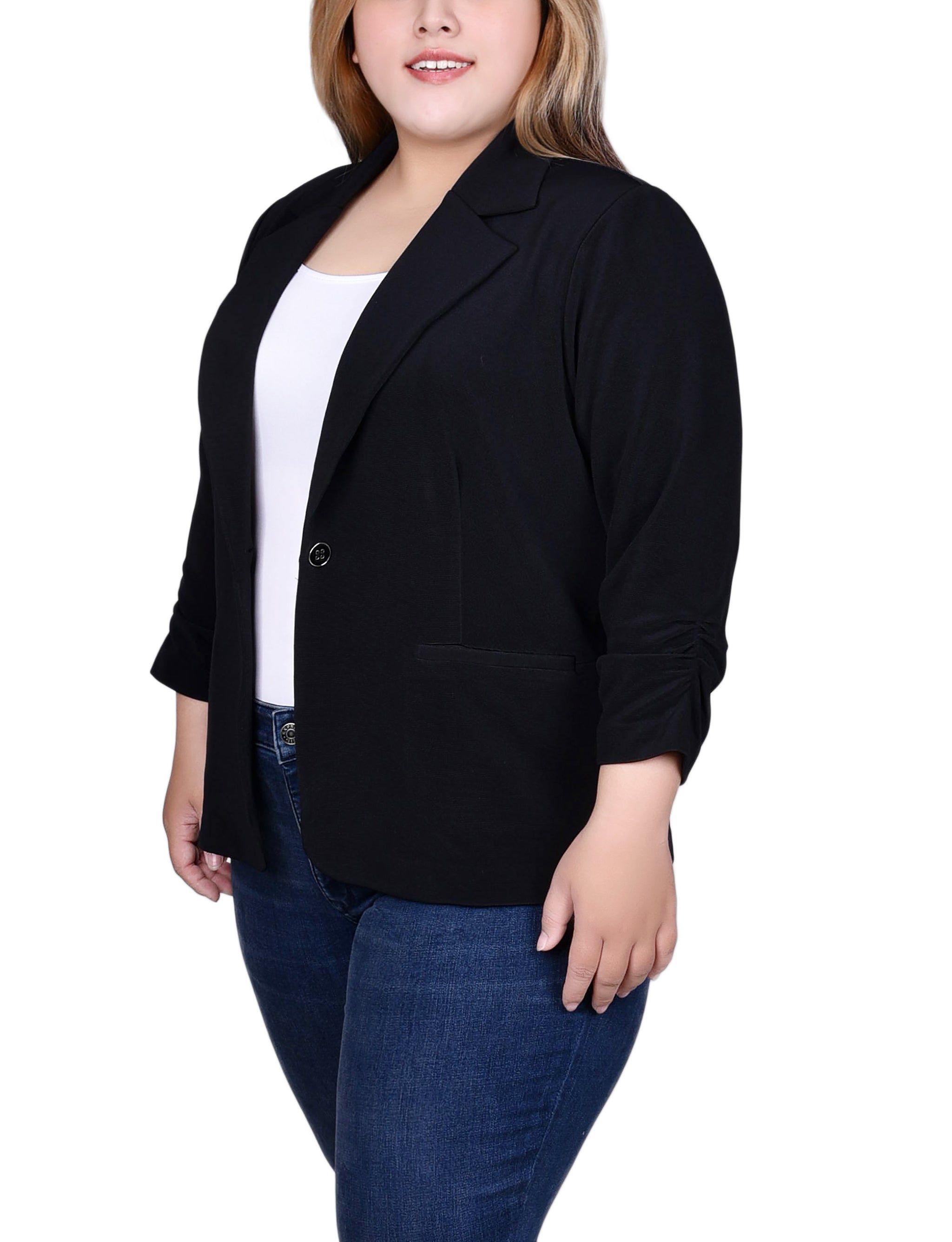 NY Collection 3/4 Sleeve Knit Ottoman Jacket - Plus sold by Dress Barn product image thumbnail 2