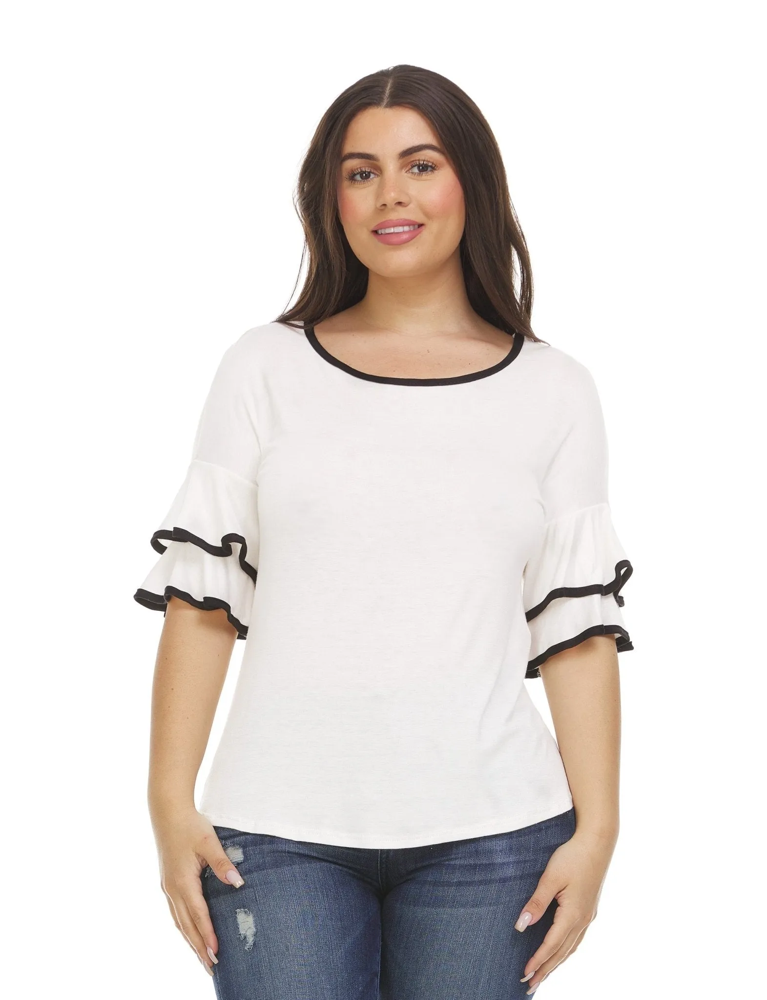 Womens Multi Ruffle Sleeve Top With Contrast Color Trim On Ruffles & Neckline sold by Dress Barn product image thumbnail 5