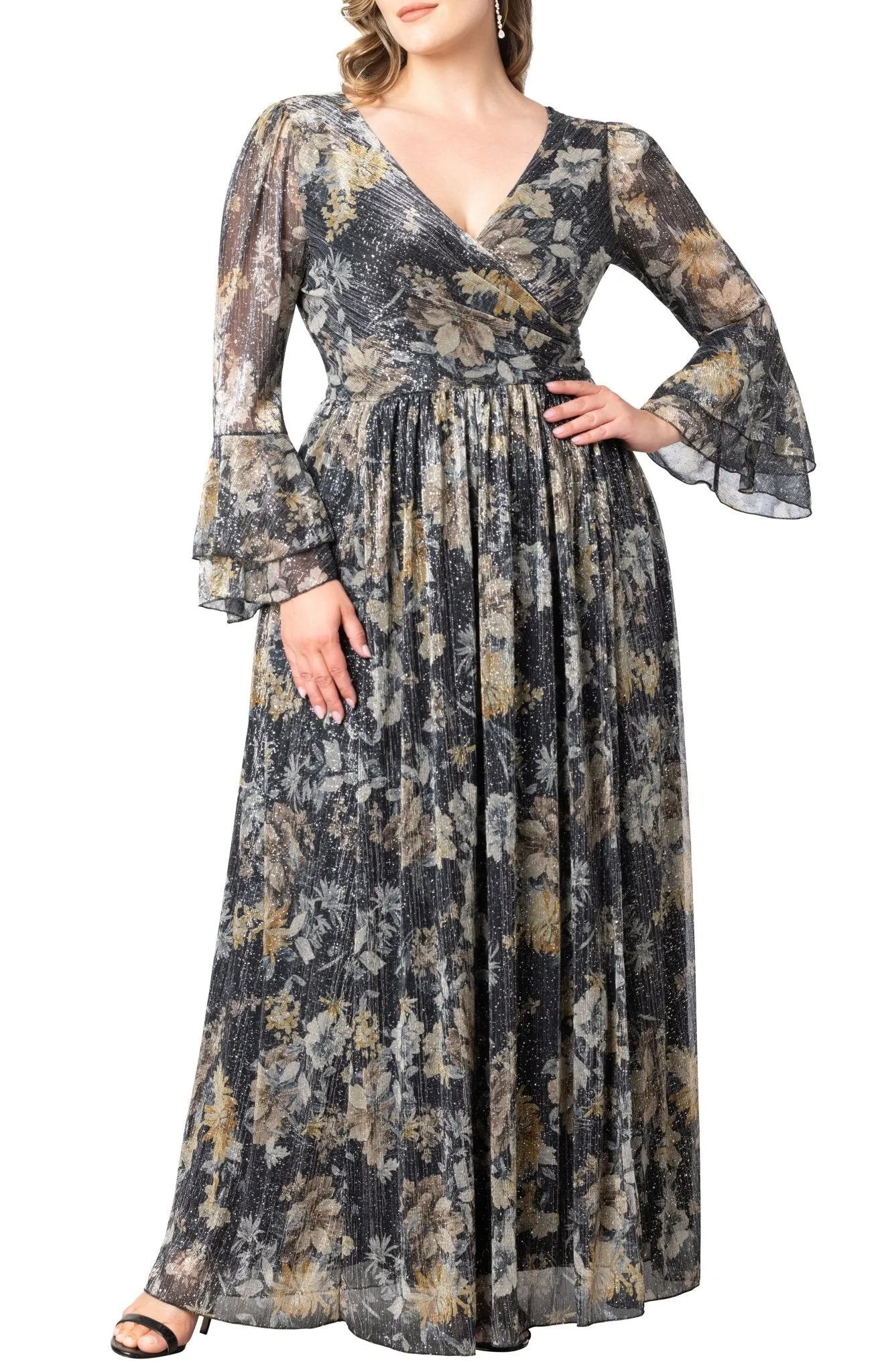 Gilded Glamour Long Sleeve Evening Gown - Plus sold by Dress Barn product image thumbnail 2