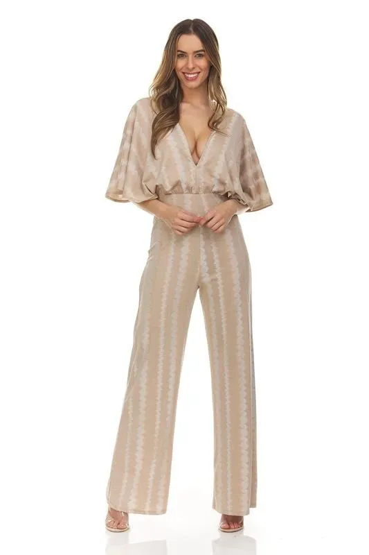 Stripped Lurex With Wide Sleeves And Flared Pant Leg Jumpsuit sold by Dress Barn