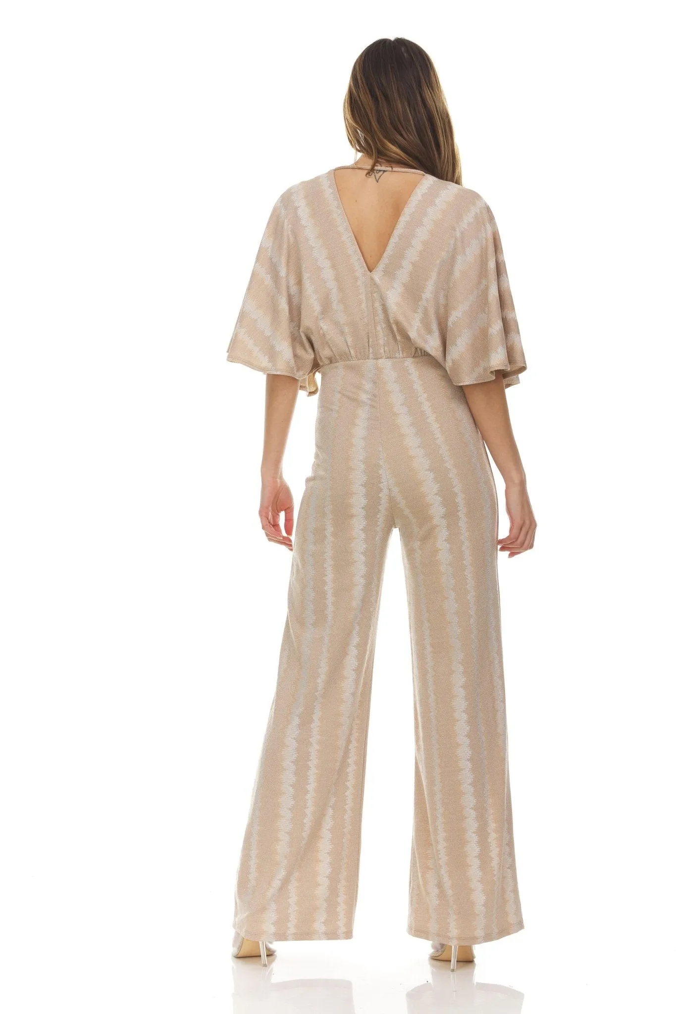 Stripped Lurex With Wide Sleeves And Flared Pant Leg Jumpsuit sold by Dress Barn product image thumbnail 2