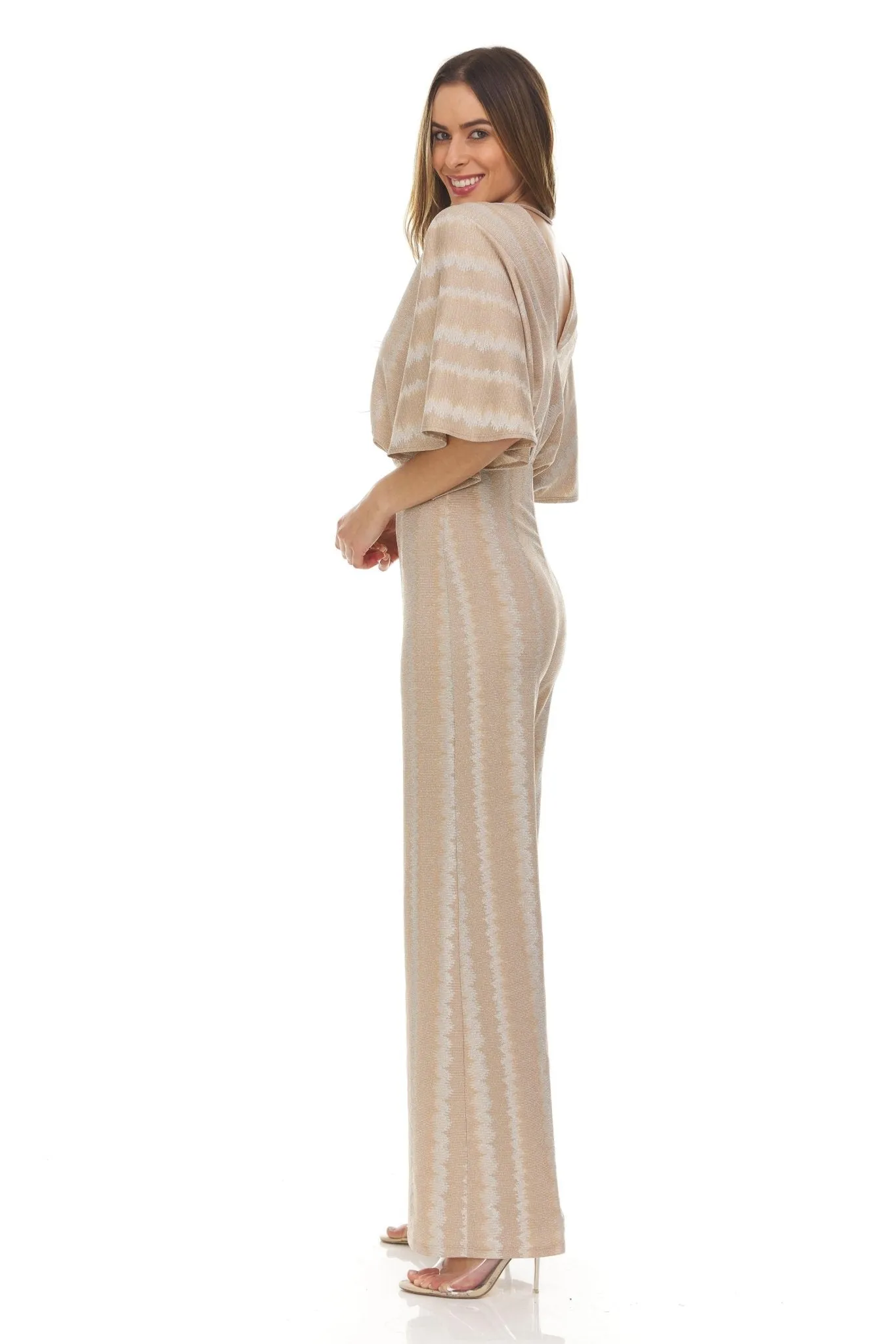 Stripped Lurex With Wide Sleeves And Flared Pant Leg Jumpsuit sold by Dress Barn product image thumbnail 3