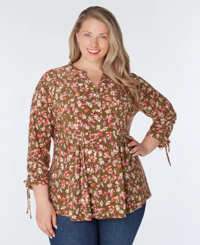 Roz & Ali Tie Sleeve Floral Popover - Plus sold by Dress Barn
