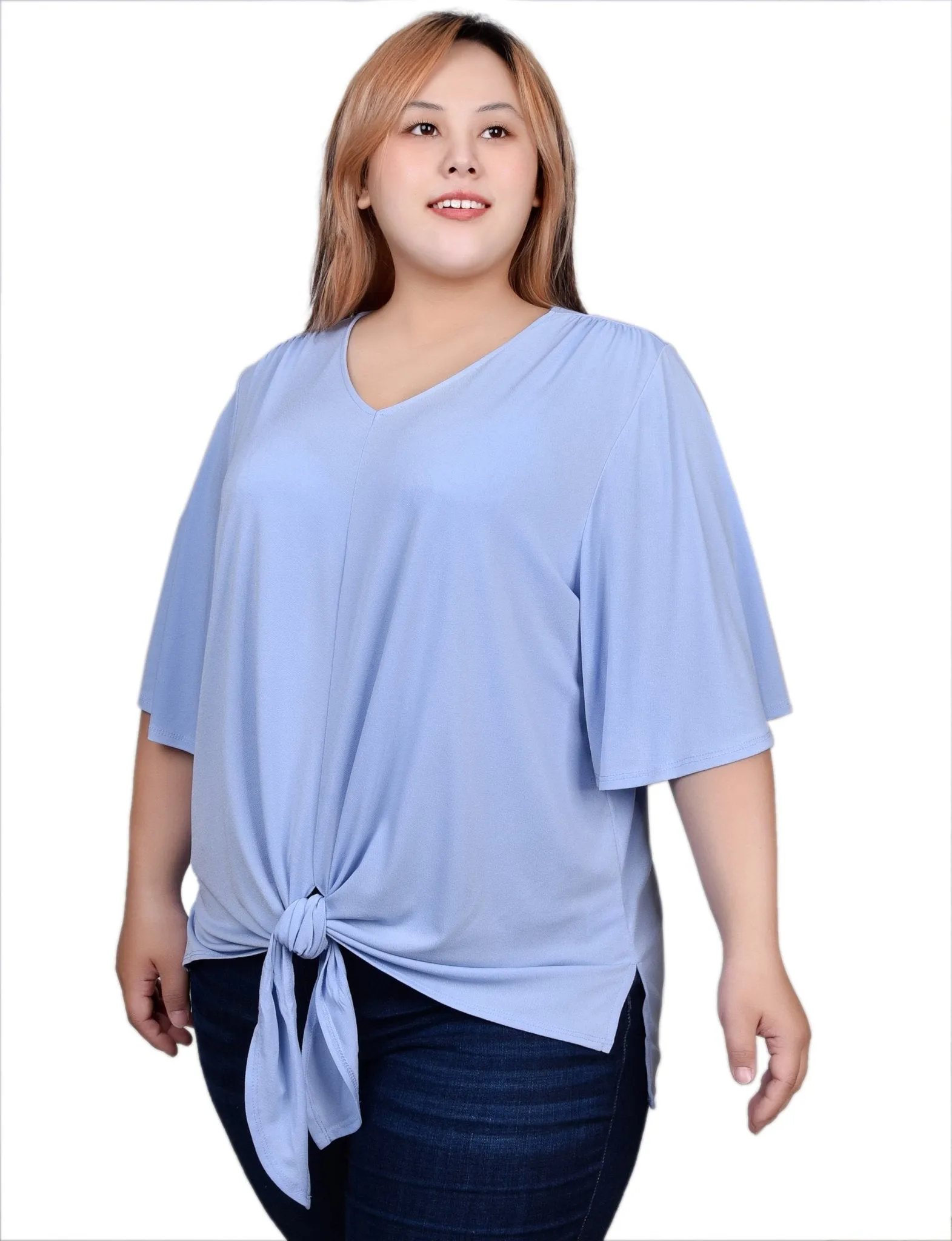 Elbow Sleeve Tie-Front Top - Plus sold by Dress Barn product image thumbnail 2