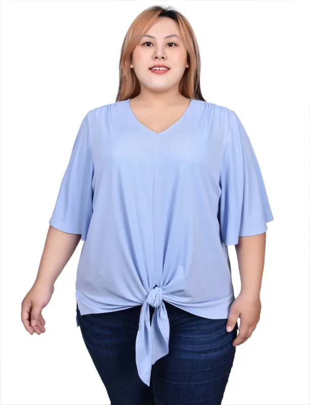 Elbow Sleeve Tie-Front Top - Plus sold by Dress Barn