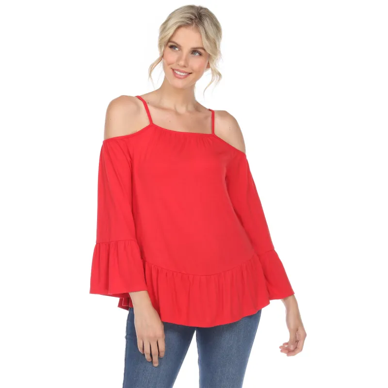 Cold Shoulder Ruffle Sleeve Top sold by Dress Barn
