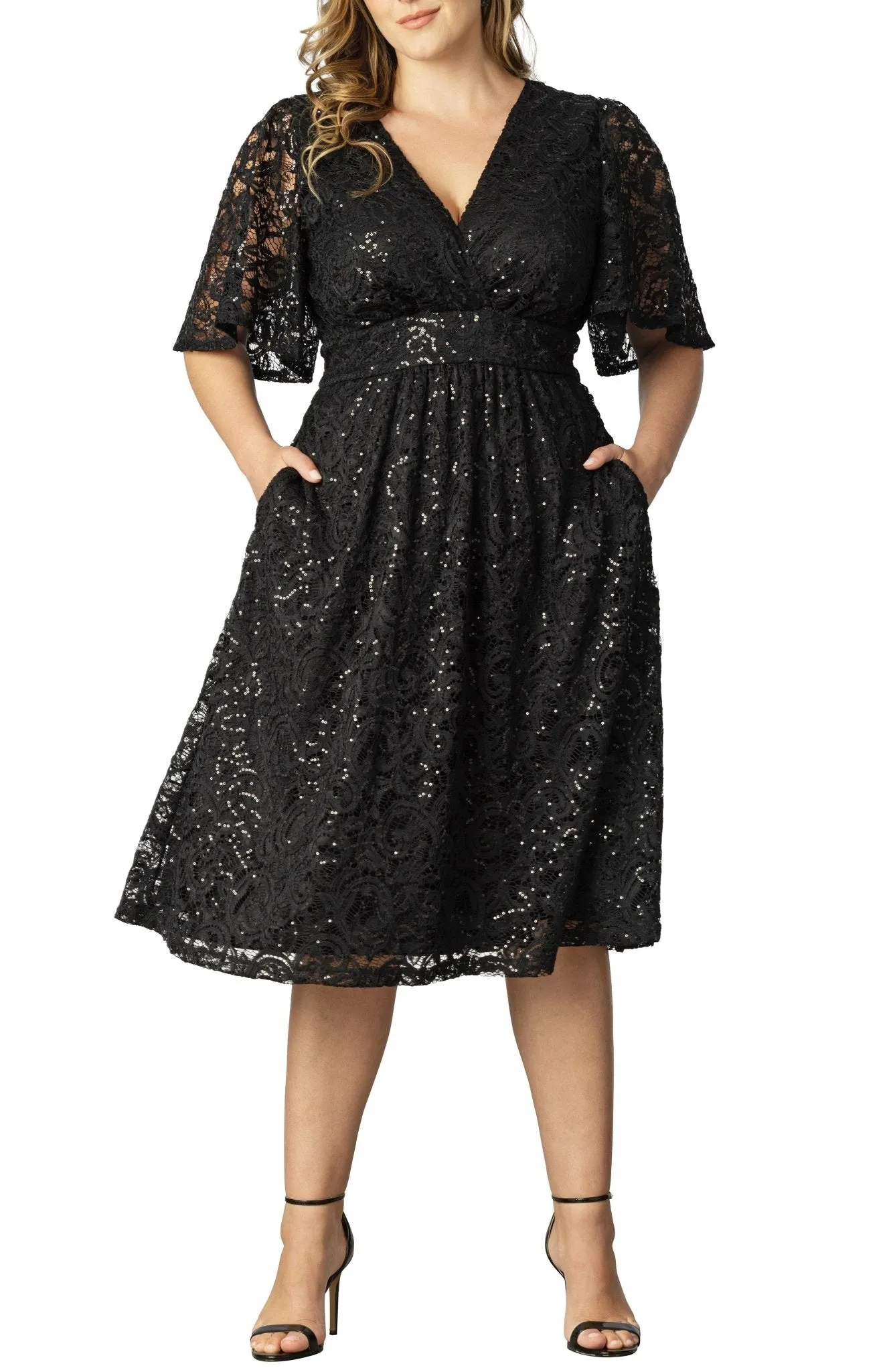 Starry Sequined Lace Cocktail Dress - Plus sold by Dress Barn