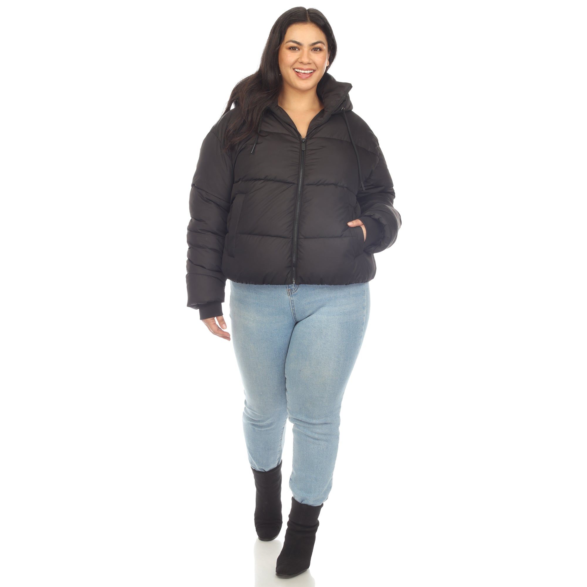 Full Front Zip Hooded Bomber Puffer Coat - Plus sold by Dress Barn product image thumbnail 4