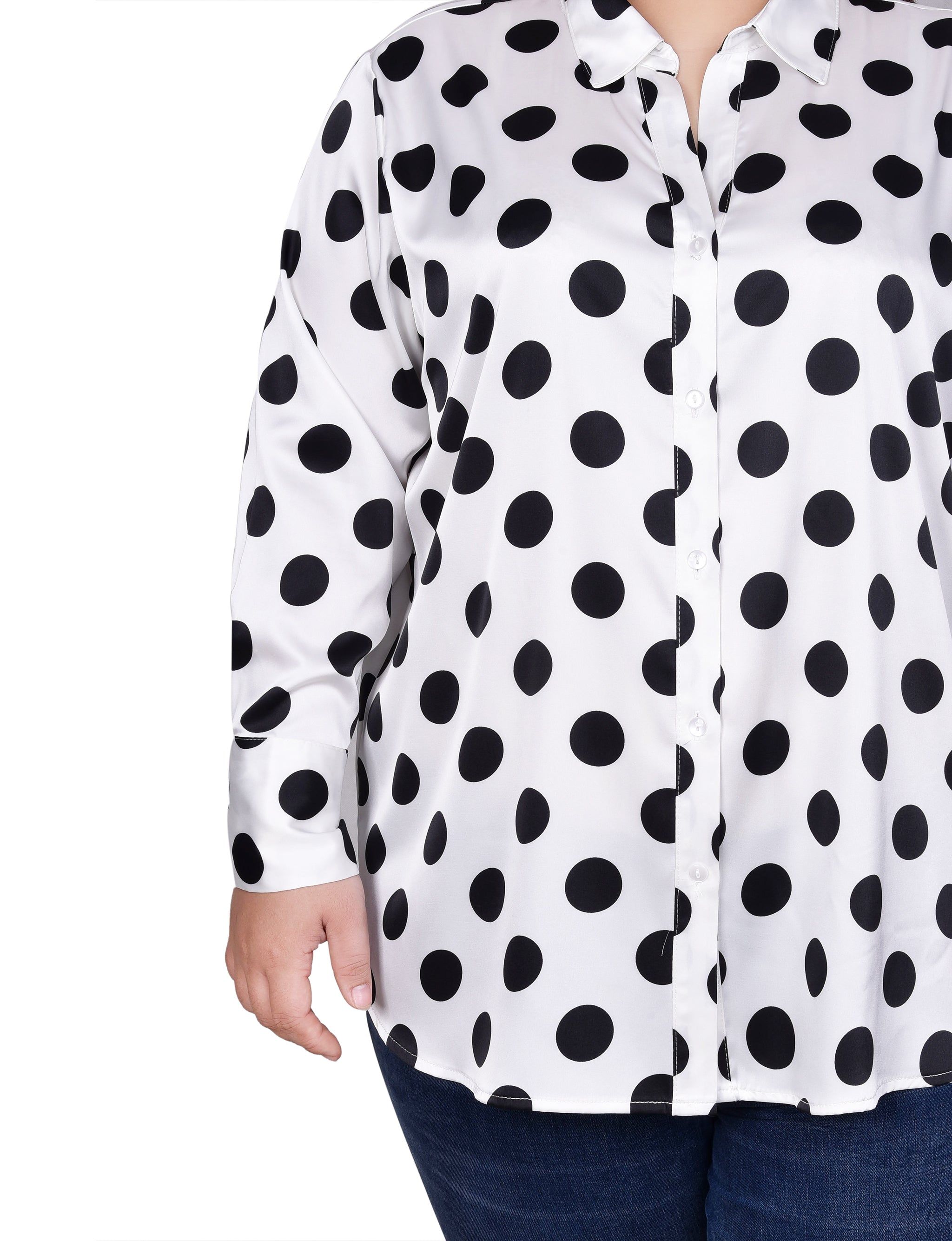 NY Collection Long Sleeve Dotted Satin Blouse - Plus sold by Dress Barn product image thumbnail 3