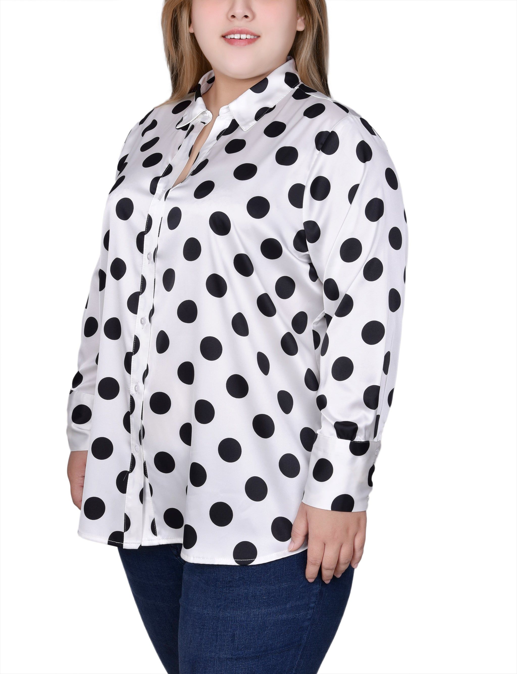 NY Collection Long Sleeve Dotted Satin Blouse - Plus sold by Dress Barn product image thumbnail 2