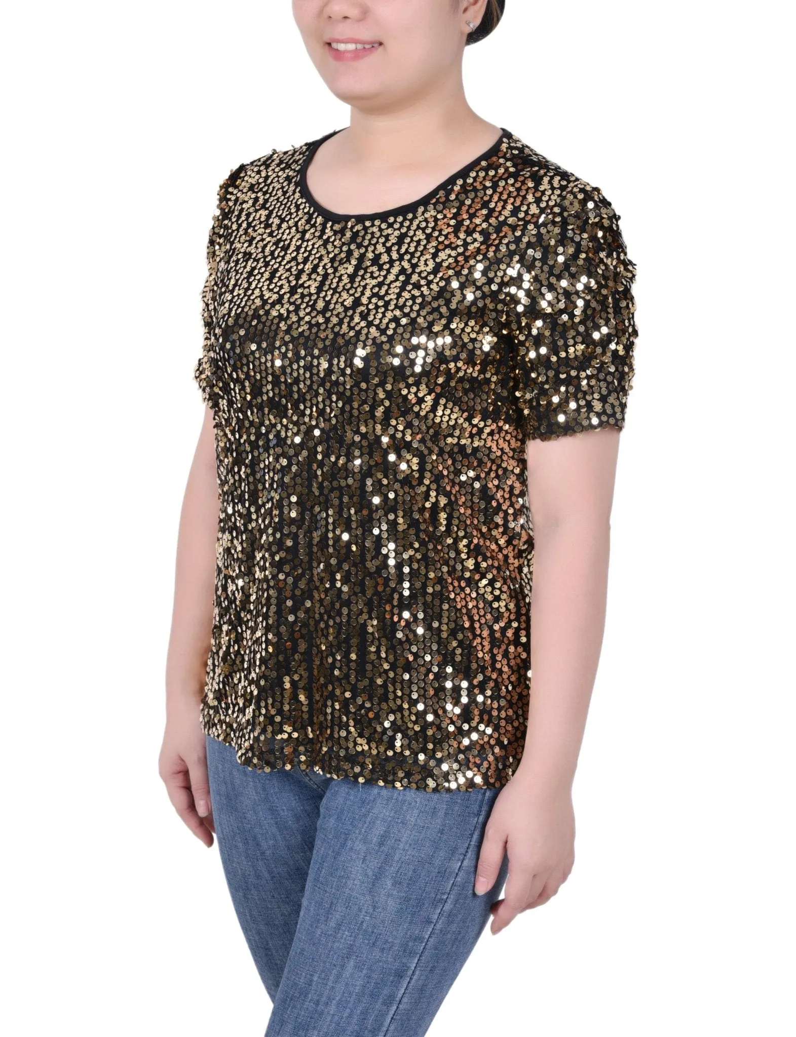 Short Sleeve Sequined Top - Petite sold by Dress Barn product image thumbnail 2