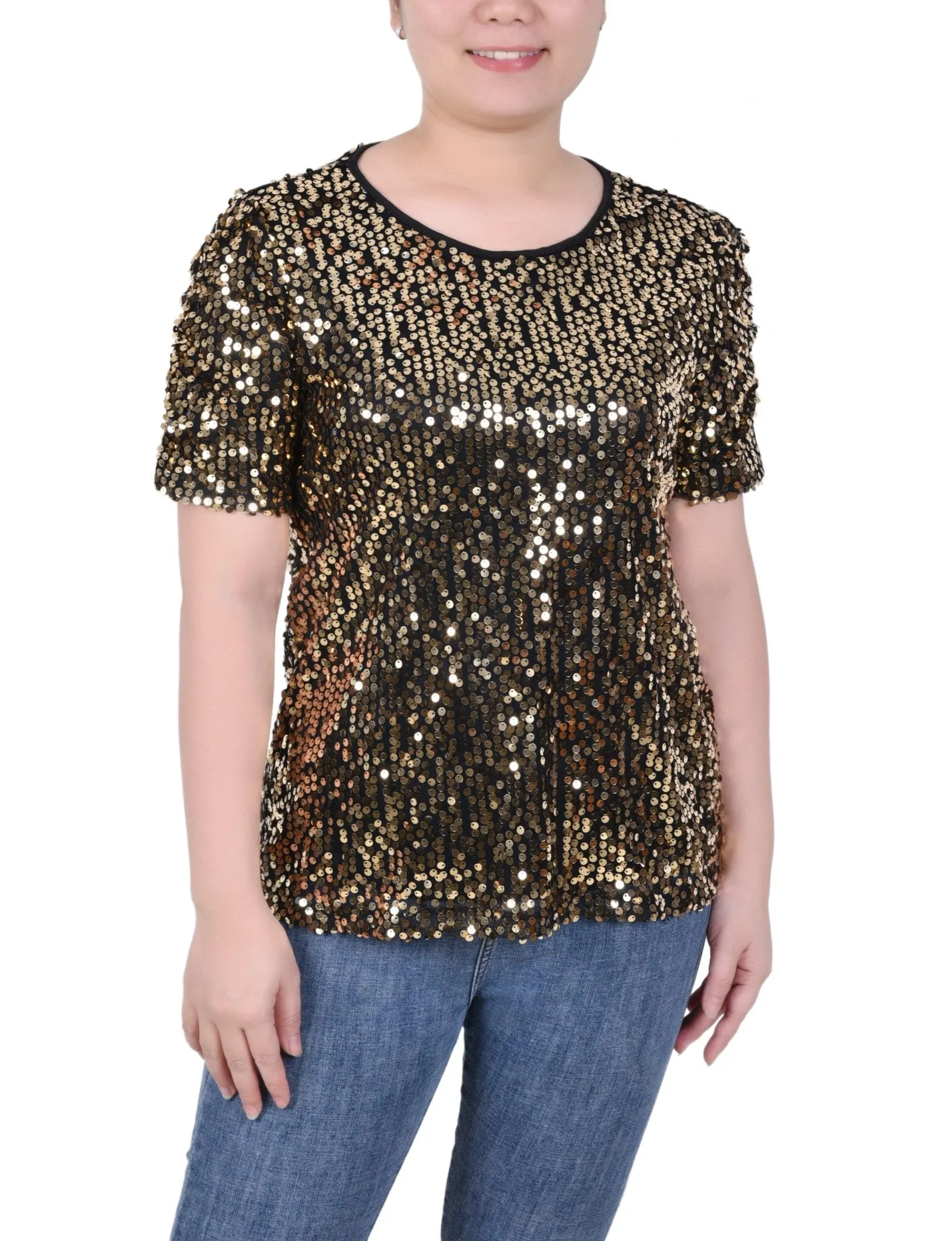 Short Sleeve Sequined Top - Petite sold by Dress Barn