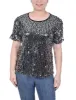 Short Sleeve Sequined Top - Petite sold by Dress Barn