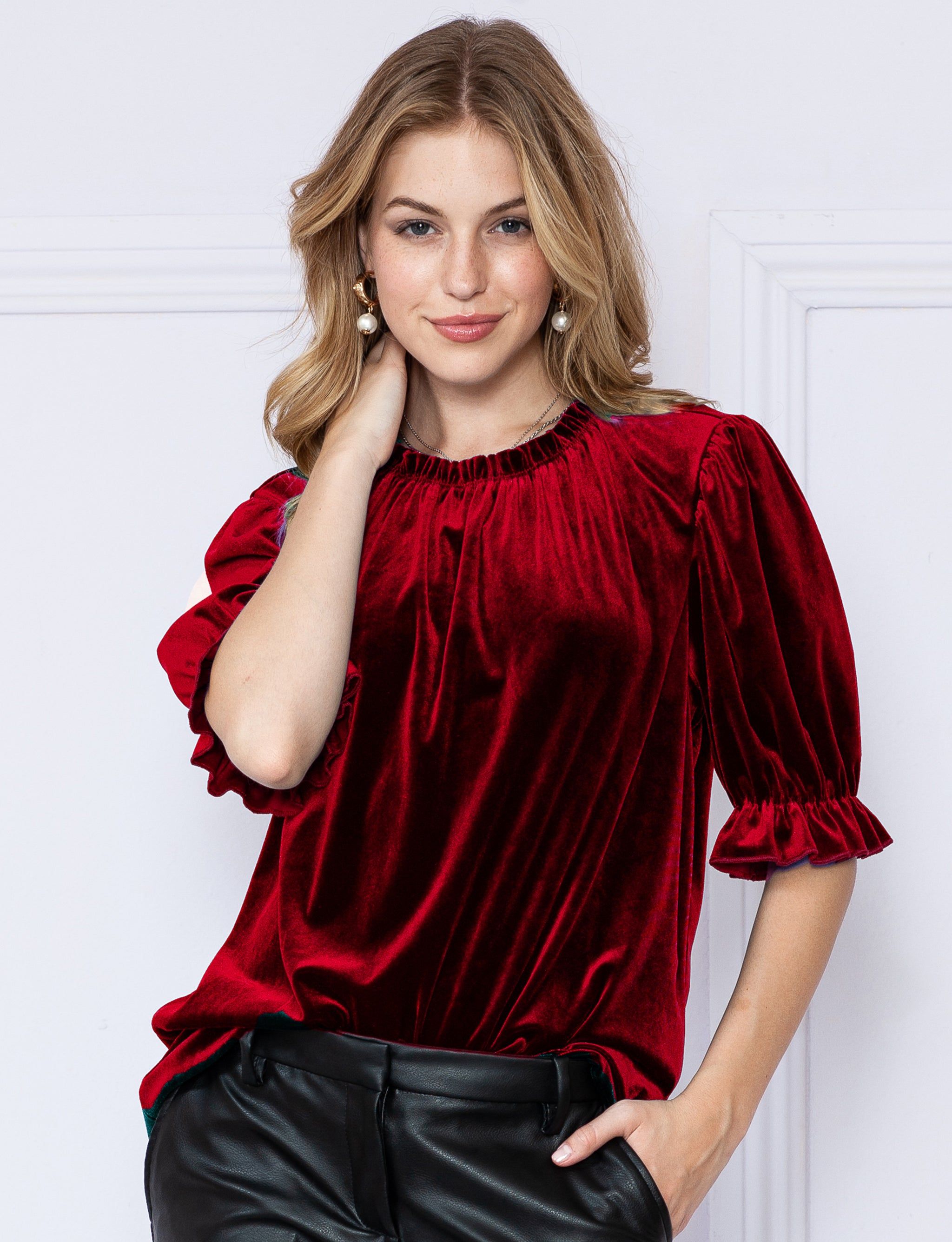 Velvet Ruched Neck Short Sleeve Top sold by Dress Barn product image thumbnail 5