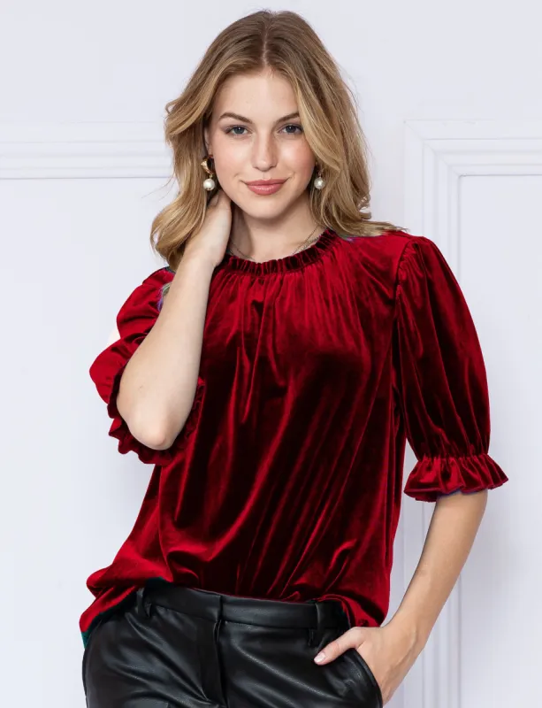 Velvet Ruched Neck Short Sleeve Top - Plus sold by Dress Barn