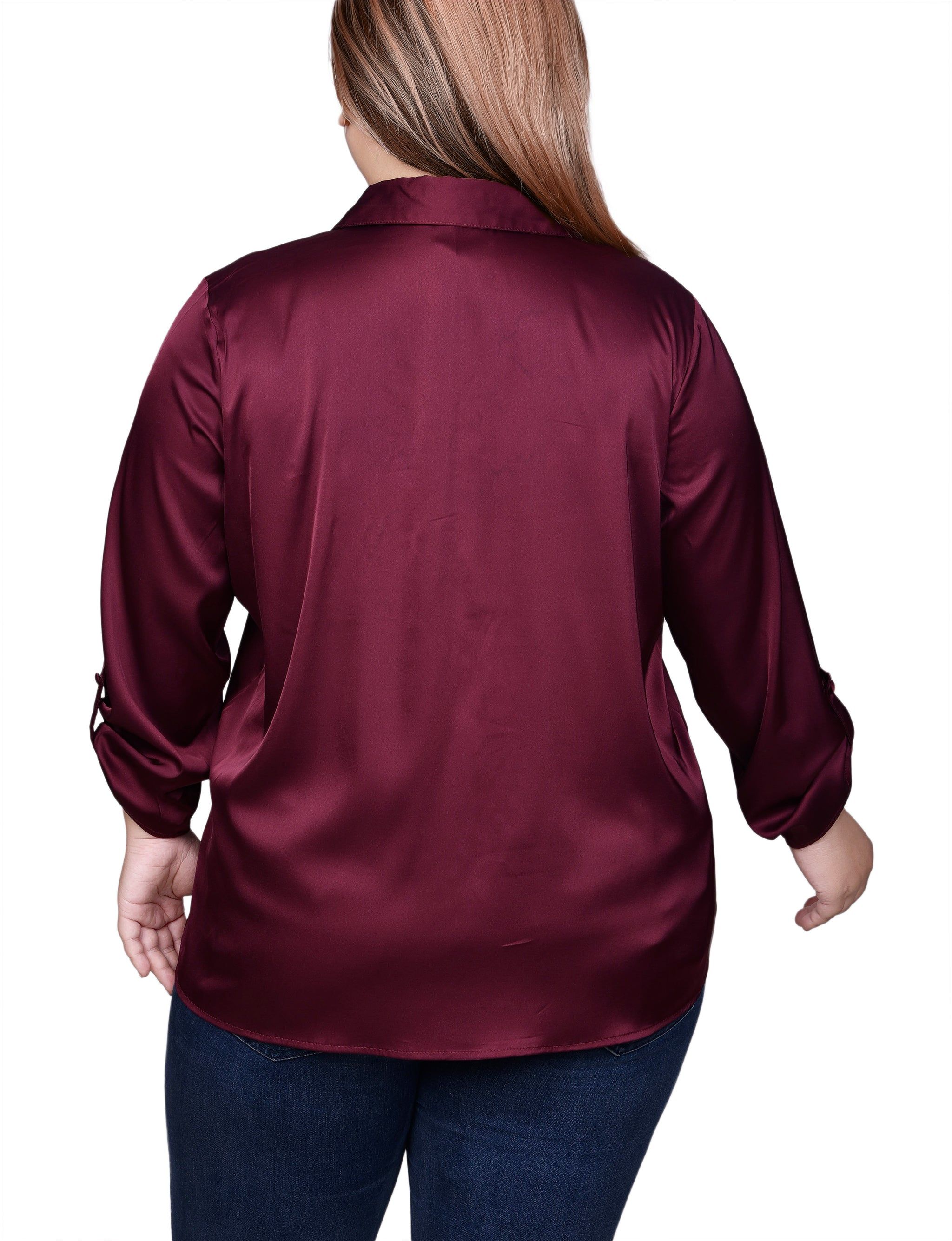 NY Collection 3/4 Sleeve Roll Tab Satin Blouse - Plus sold by Dress Barn product image thumbnail 4