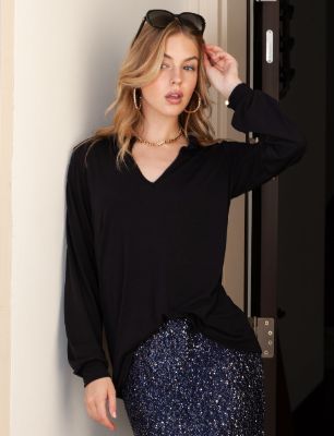 Ruffled Notch Neck Long Sleeve Top - Plus sold by Dress Barn