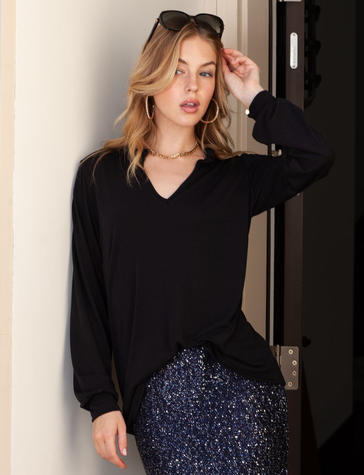 Ruffled Notch Neck Long Sleeve Top - Plus sold by Dress Barn