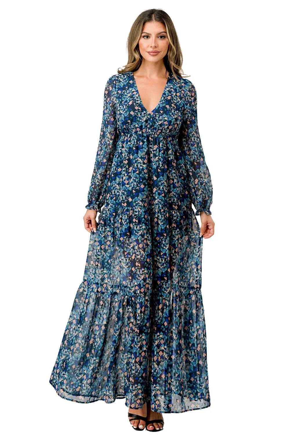 Long sleeve front elastic waisted maxi dress sold by Dress Barn