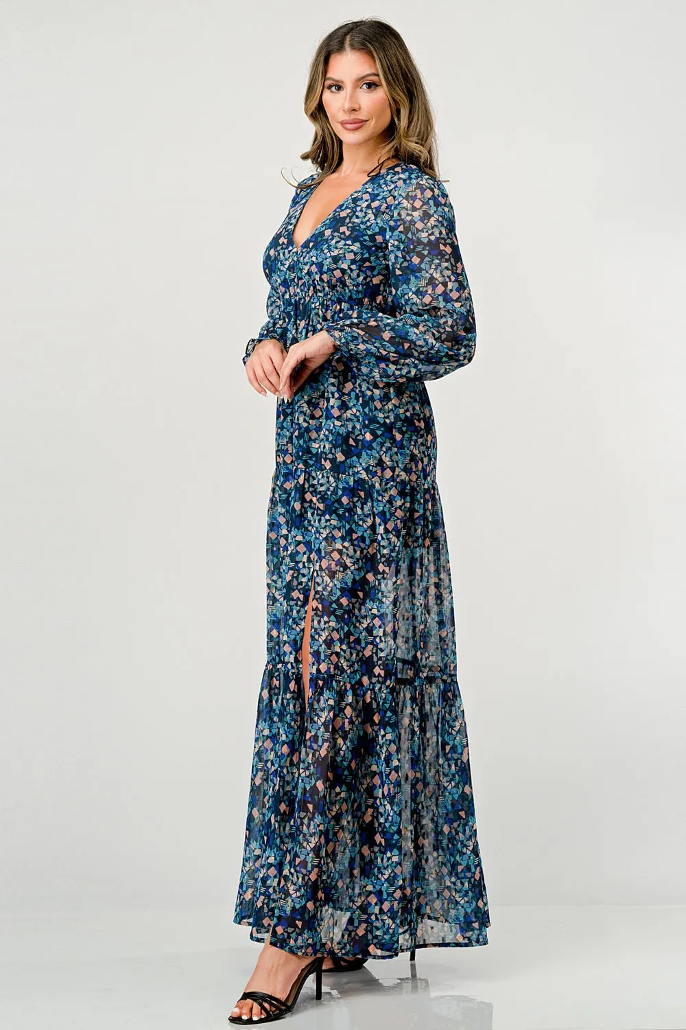 Long sleeve front elastic waisted maxi dress sold by Dress Barn product image thumbnail 3