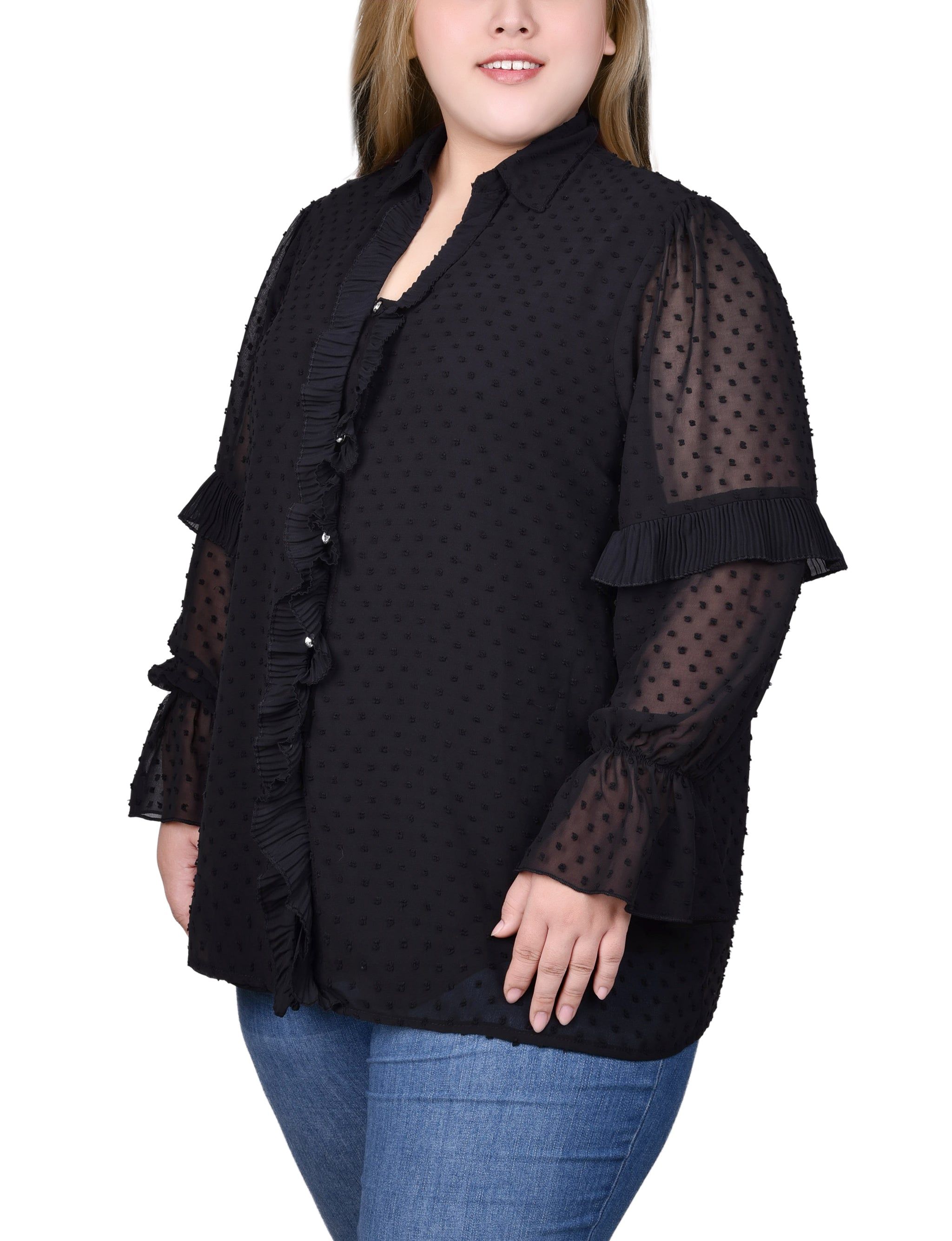 NY Collection Long Sleeve Dotted Chiffon Blouse - Plus sold by Dress Barn product image thumbnail 2