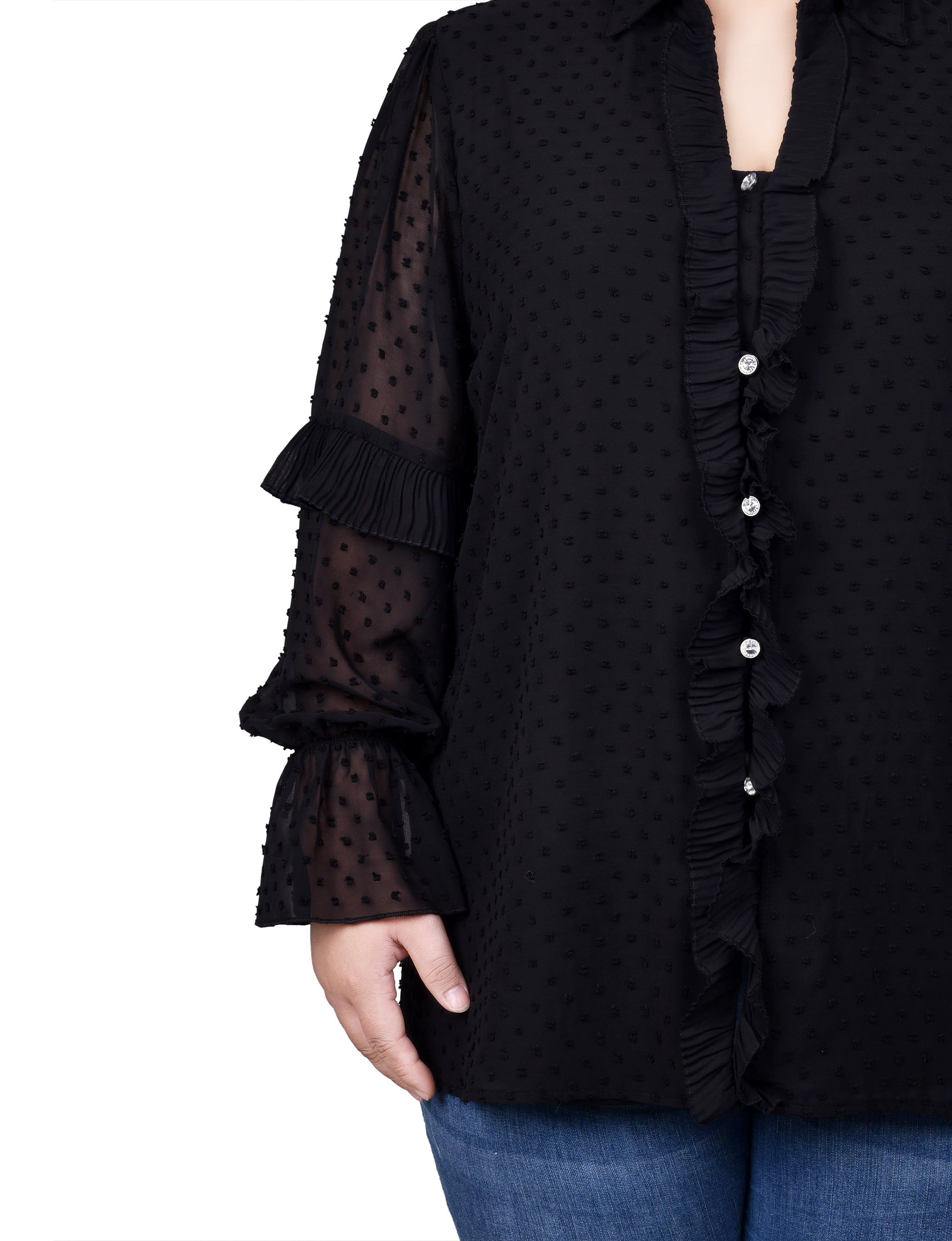 NY Collection Long Sleeve Dotted Chiffon Blouse - Plus sold by Dress Barn product image thumbnail 3