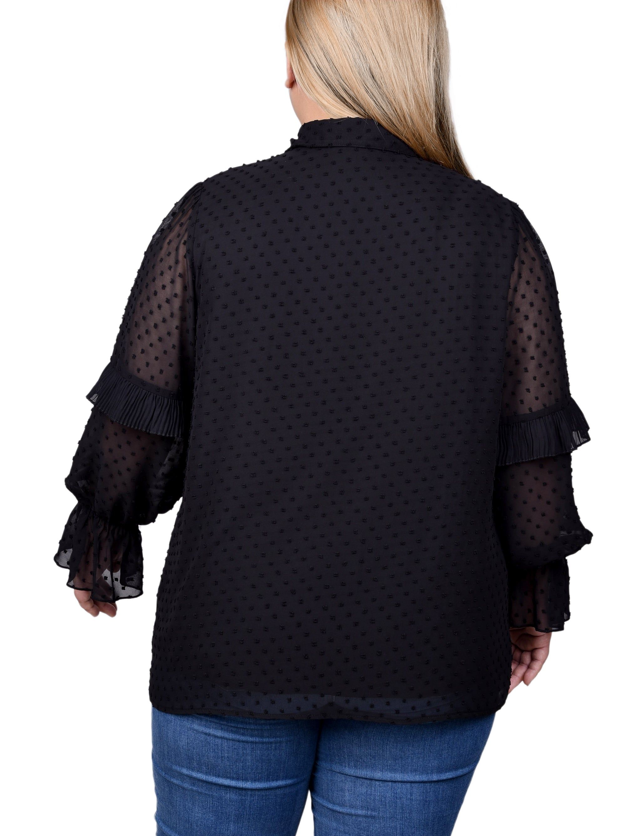 NY Collection Long Sleeve Dotted Chiffon Blouse - Plus sold by Dress Barn product image thumbnail 4
