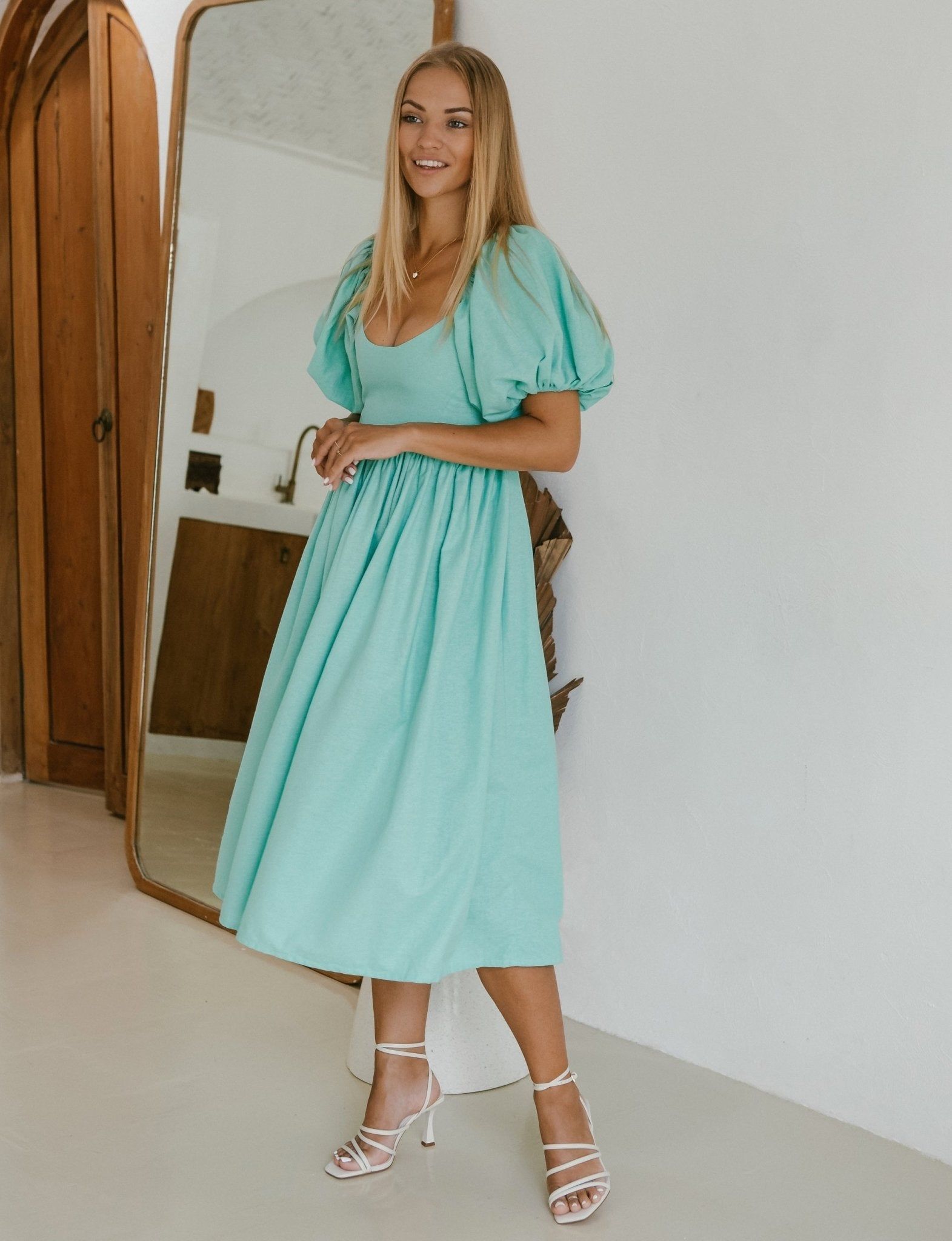 Dreamy Tosca Shirred Back Linen Midi Dress sold by Dress Barn product image thumbnail 5