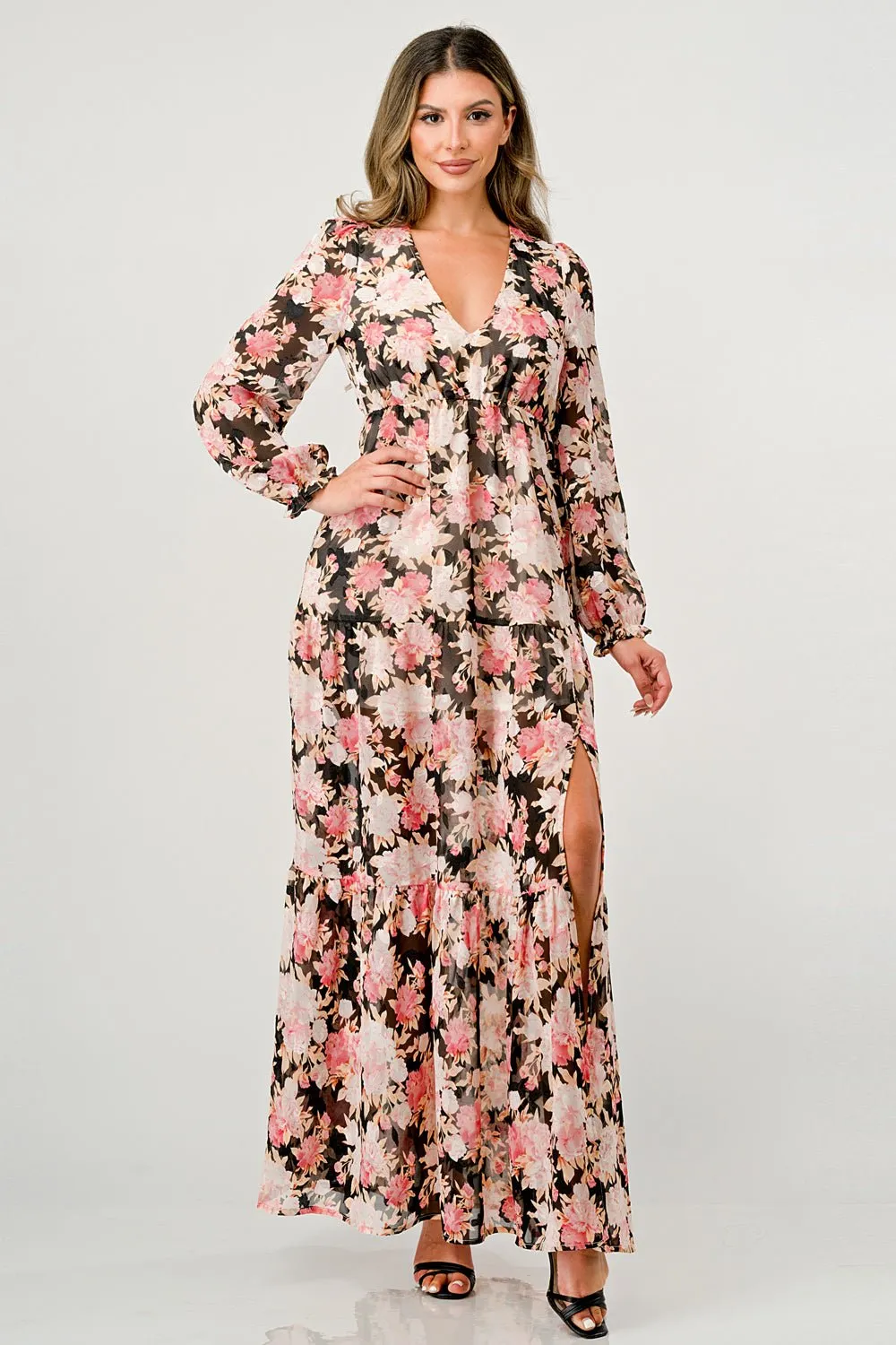 Long sleeve slit front elastic waisted maxi dress sold by Dress Barn product image thumbnail 3