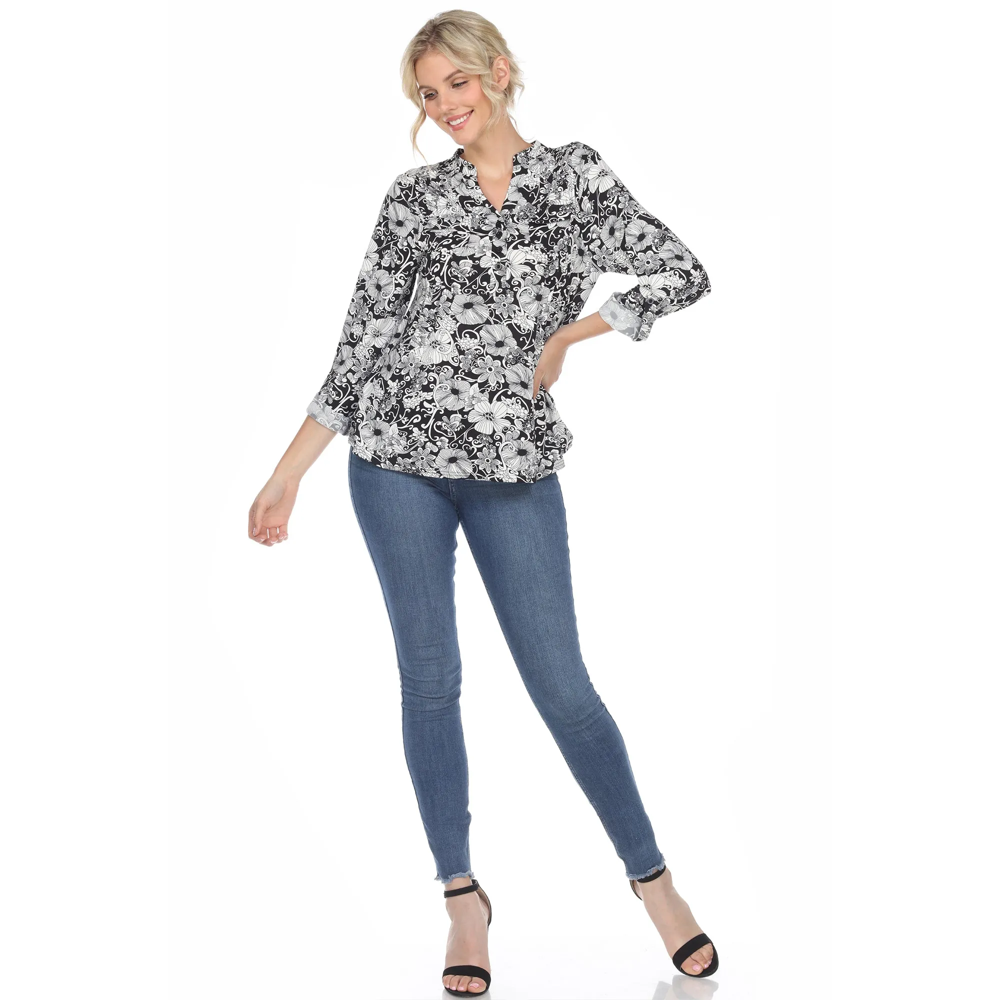 Pleated Long Sleeve Floral Print Blouse sold by Dress Barn product image thumbnail 4