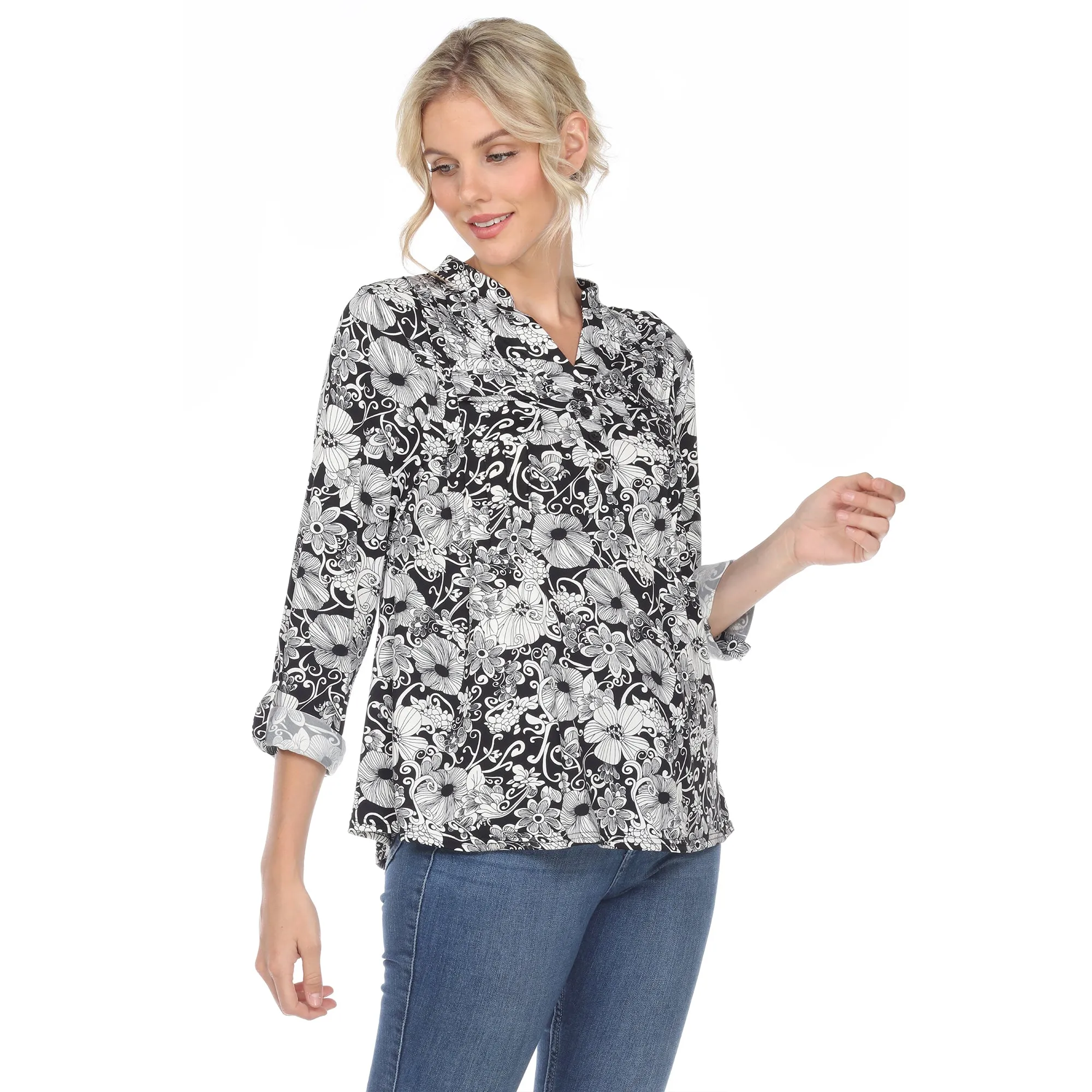 Pleated Long Sleeve Floral Print Blouse sold by Dress Barn product image thumbnail 2