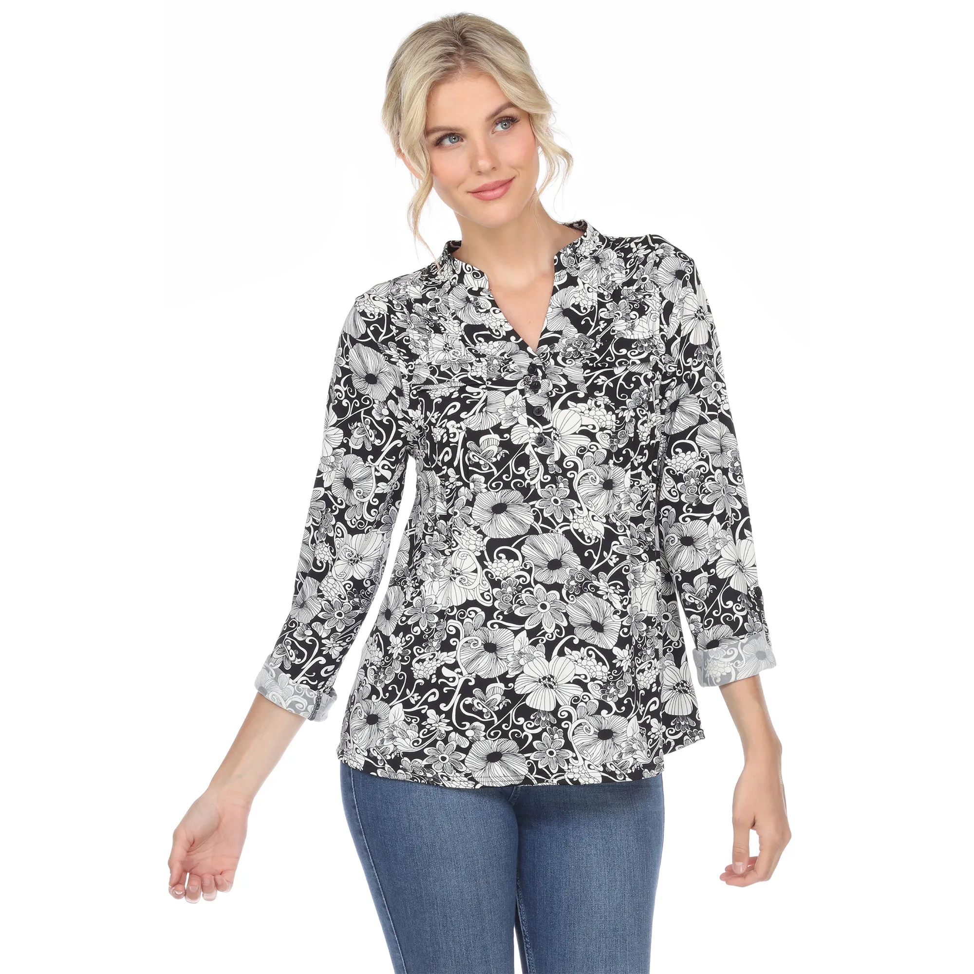 Pleated Long Sleeve Floral Print Blouse sold by Dress Barn