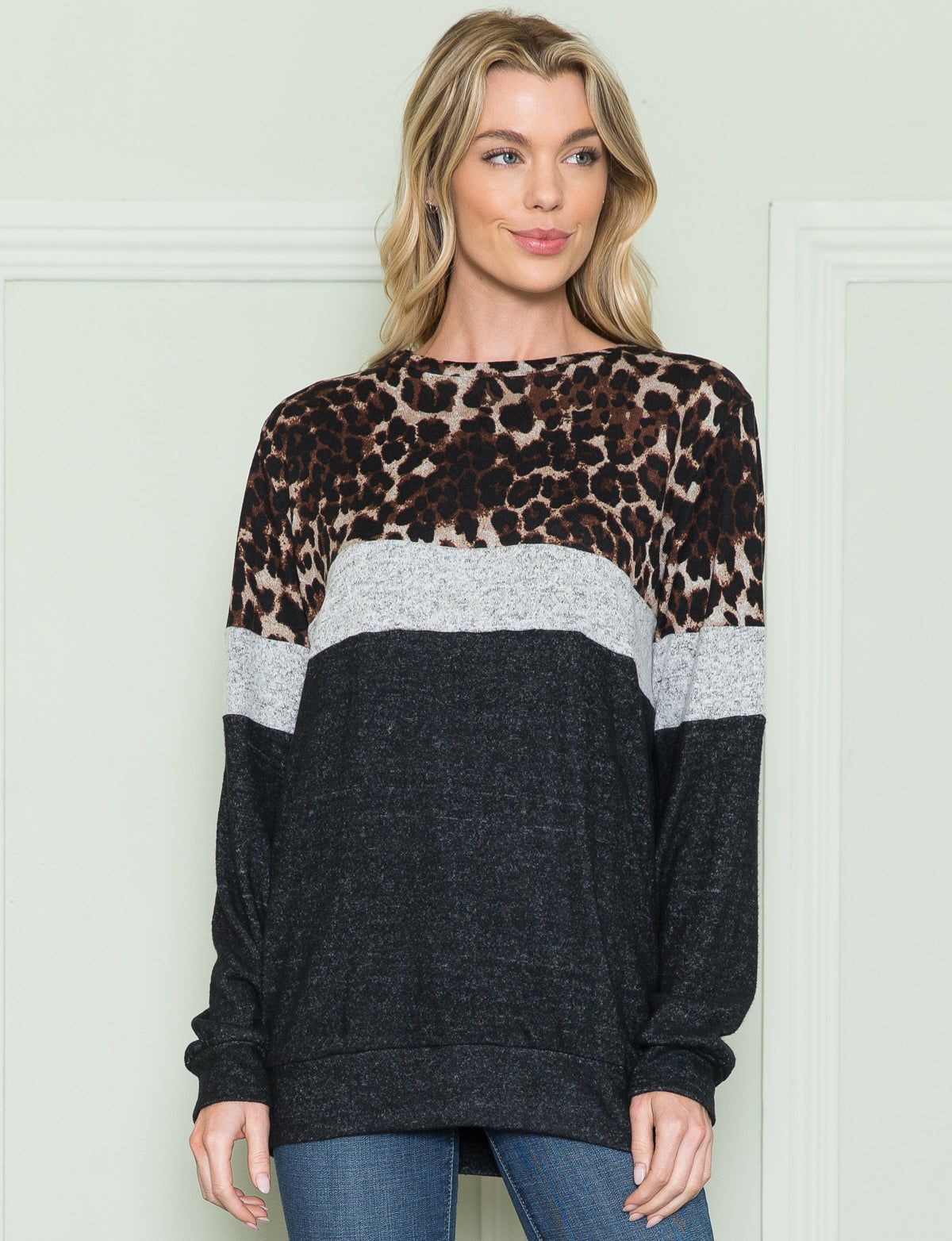 Leopard Color-Blocked Long Sleeve Top sold by Dress Barn product image thumbnail 3