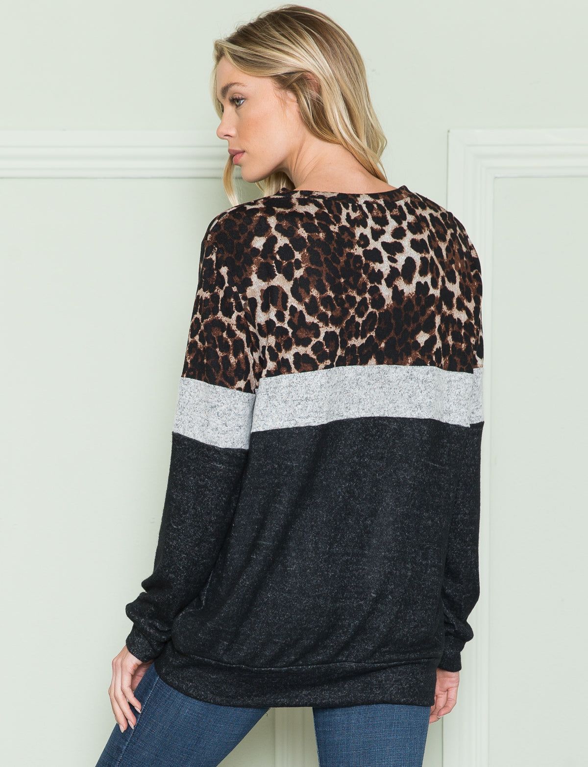 Leopard Color-Blocked Long Sleeve Top sold by Dress Barn product image thumbnail 2